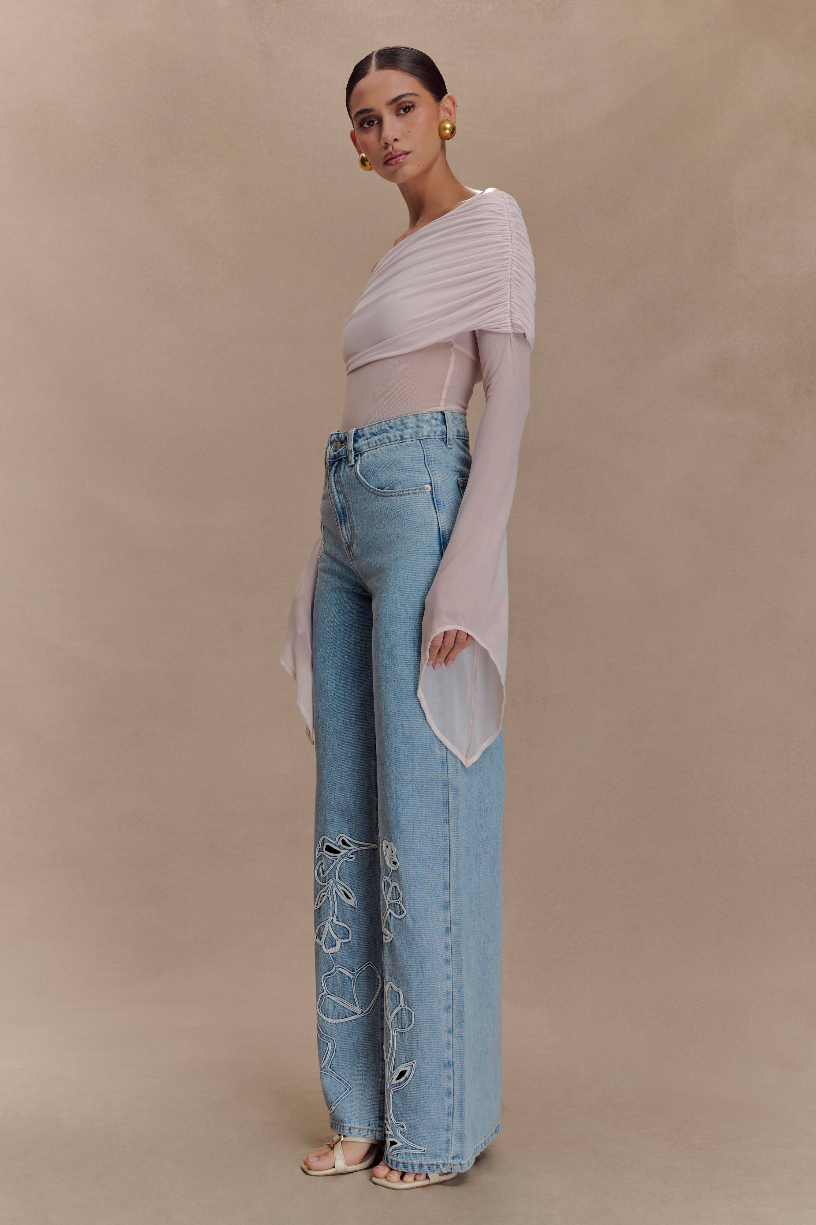 Embroidered Straight Leg Jeans for Women | Carmella Mid Blue
