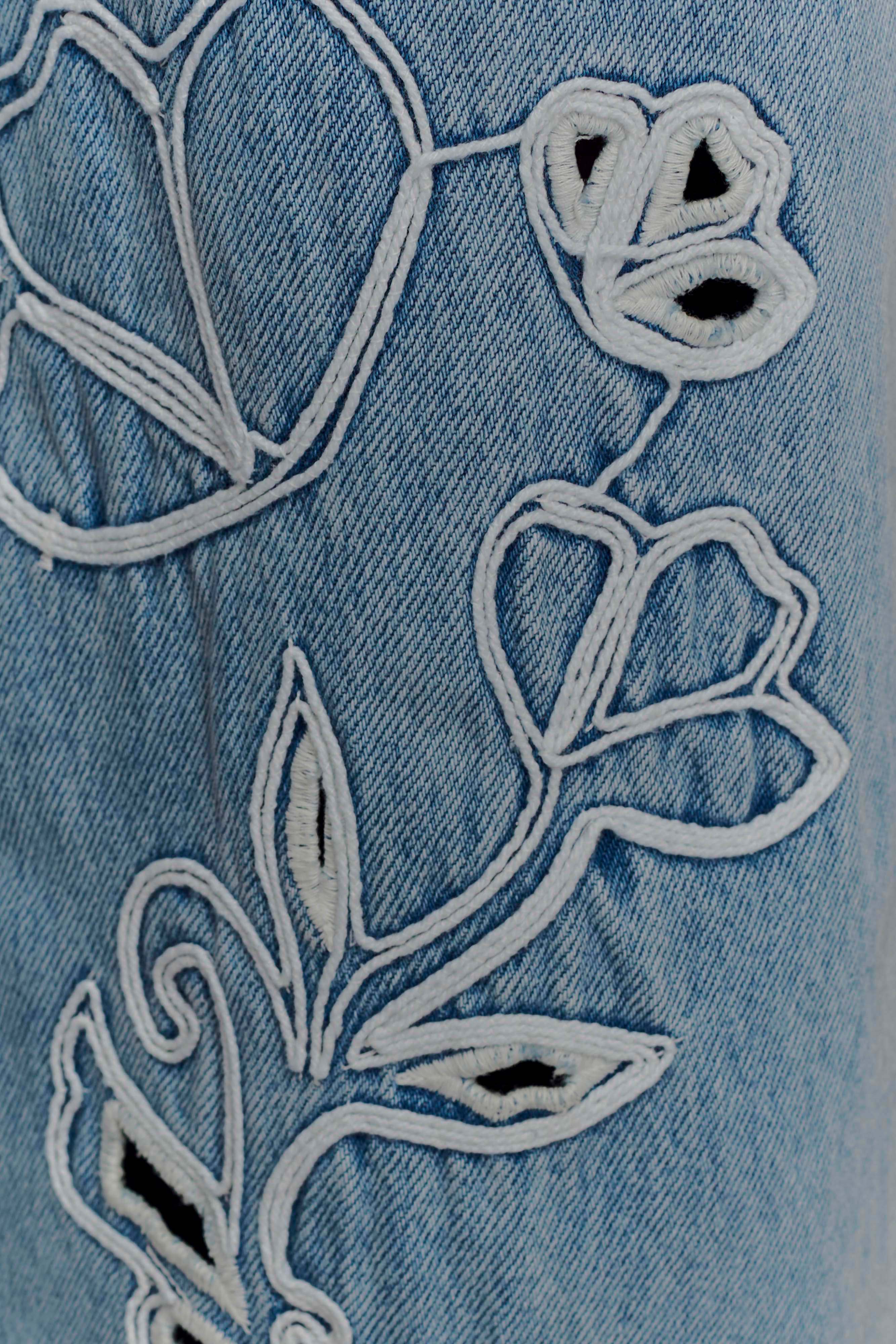 Embroidered Straight Leg Jeans for Women | Carmella Mid Blue