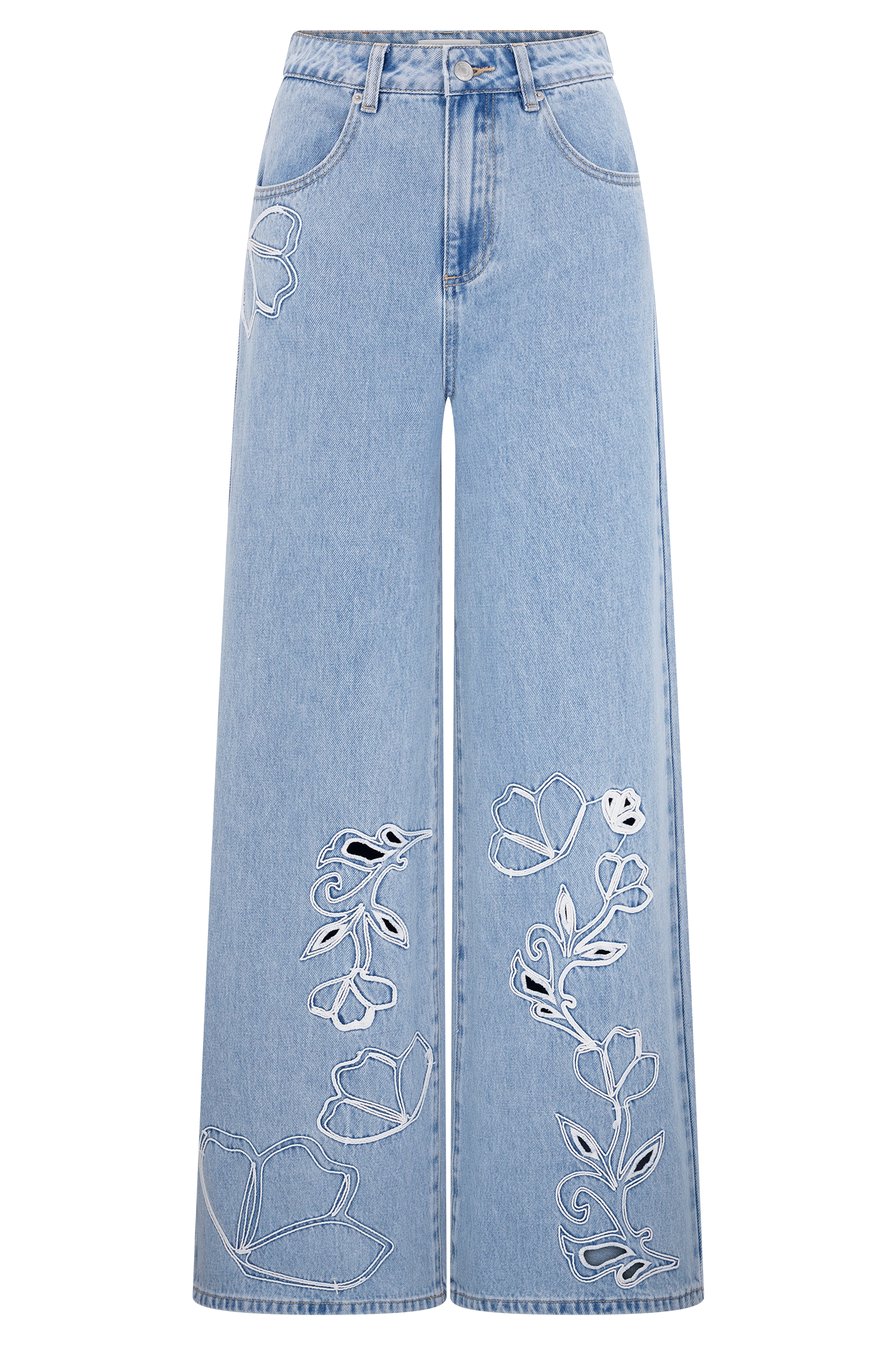 Embroidered Straight Leg Jeans for Women | Carmella Mid Blue