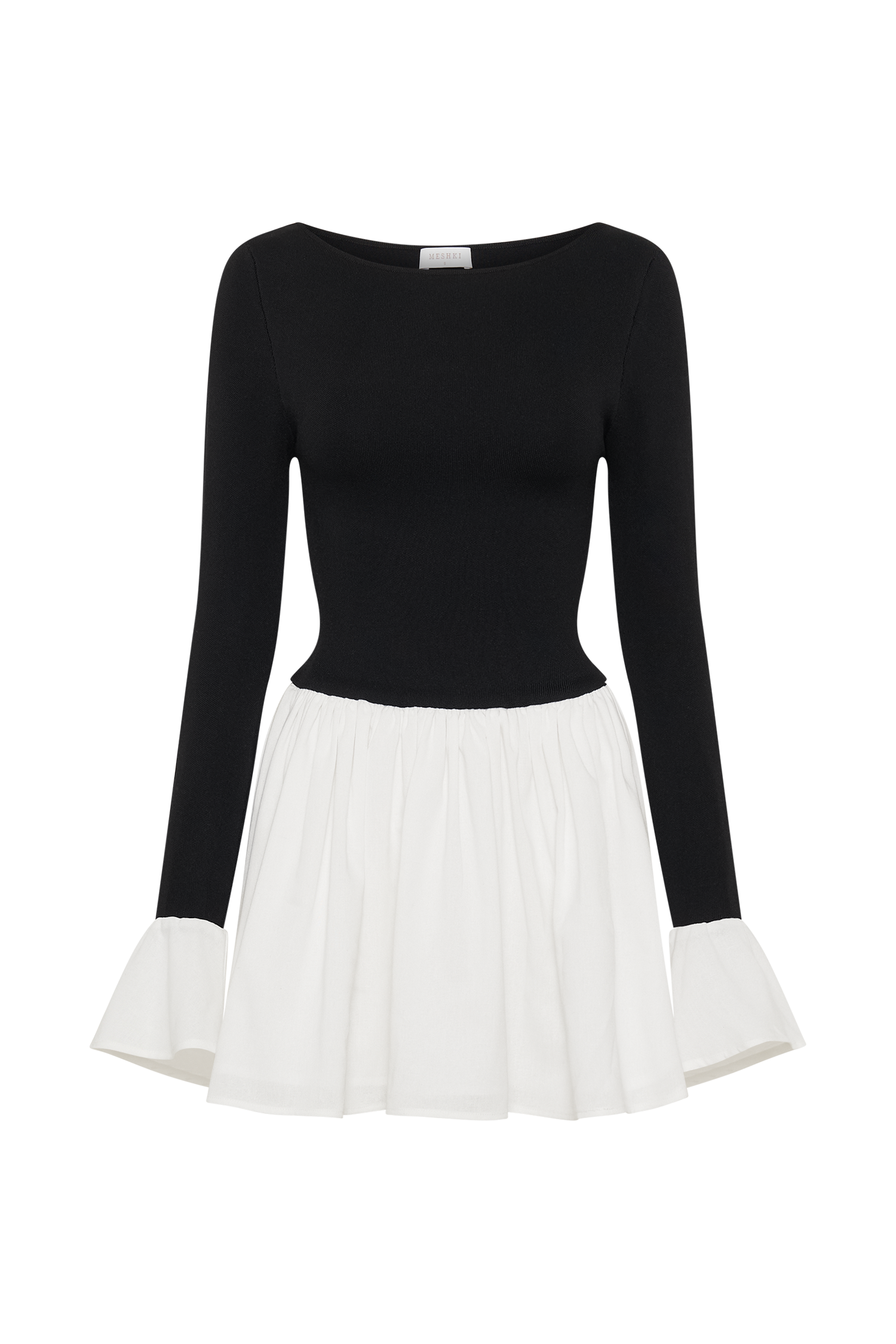 Knit & Linen Mini Dress with Flared Skirt & Crew Neck | Sansa