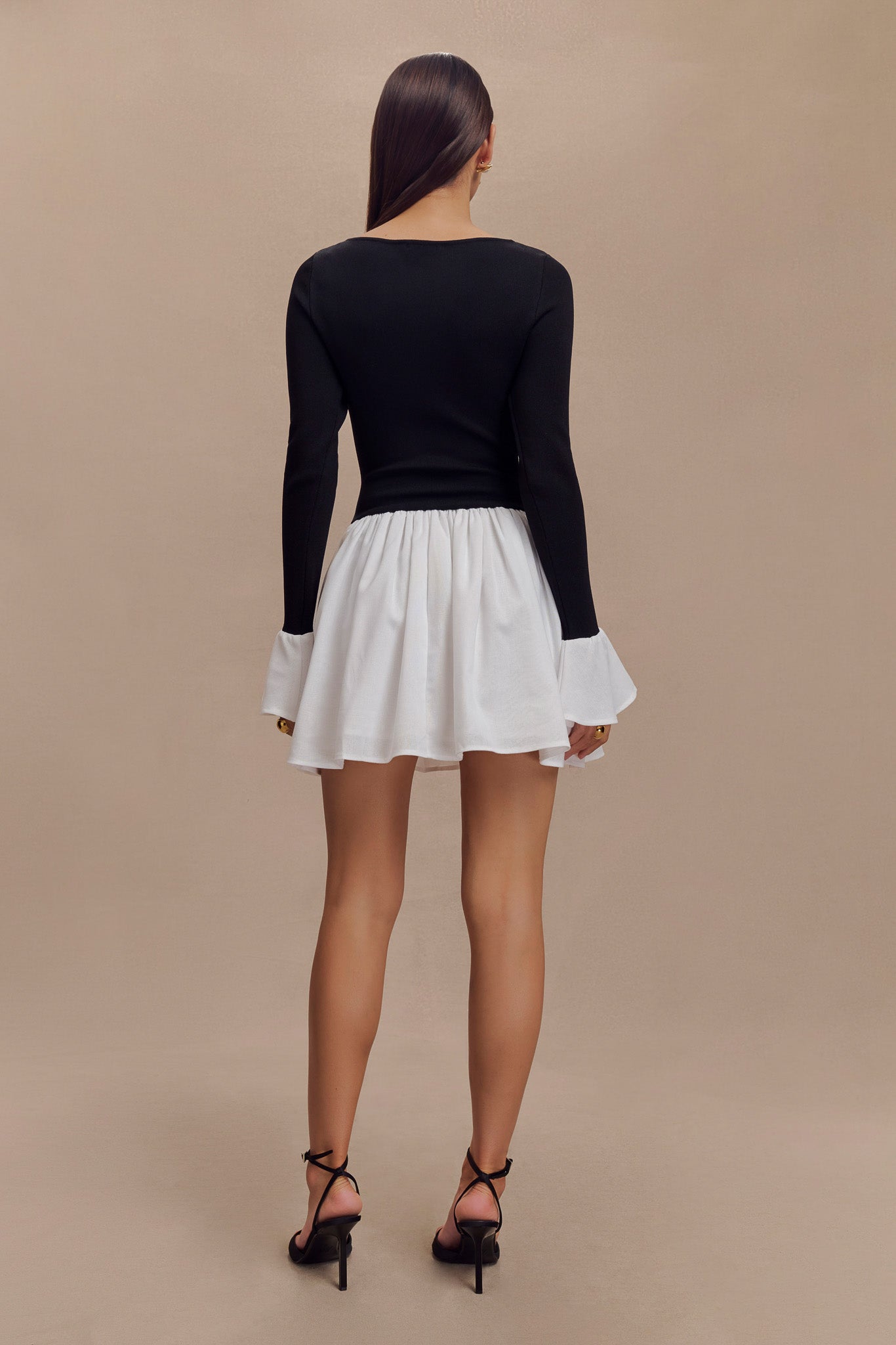 Knit & Linen Mini Dress with Flared Skirt & Crew Neck | Sansa