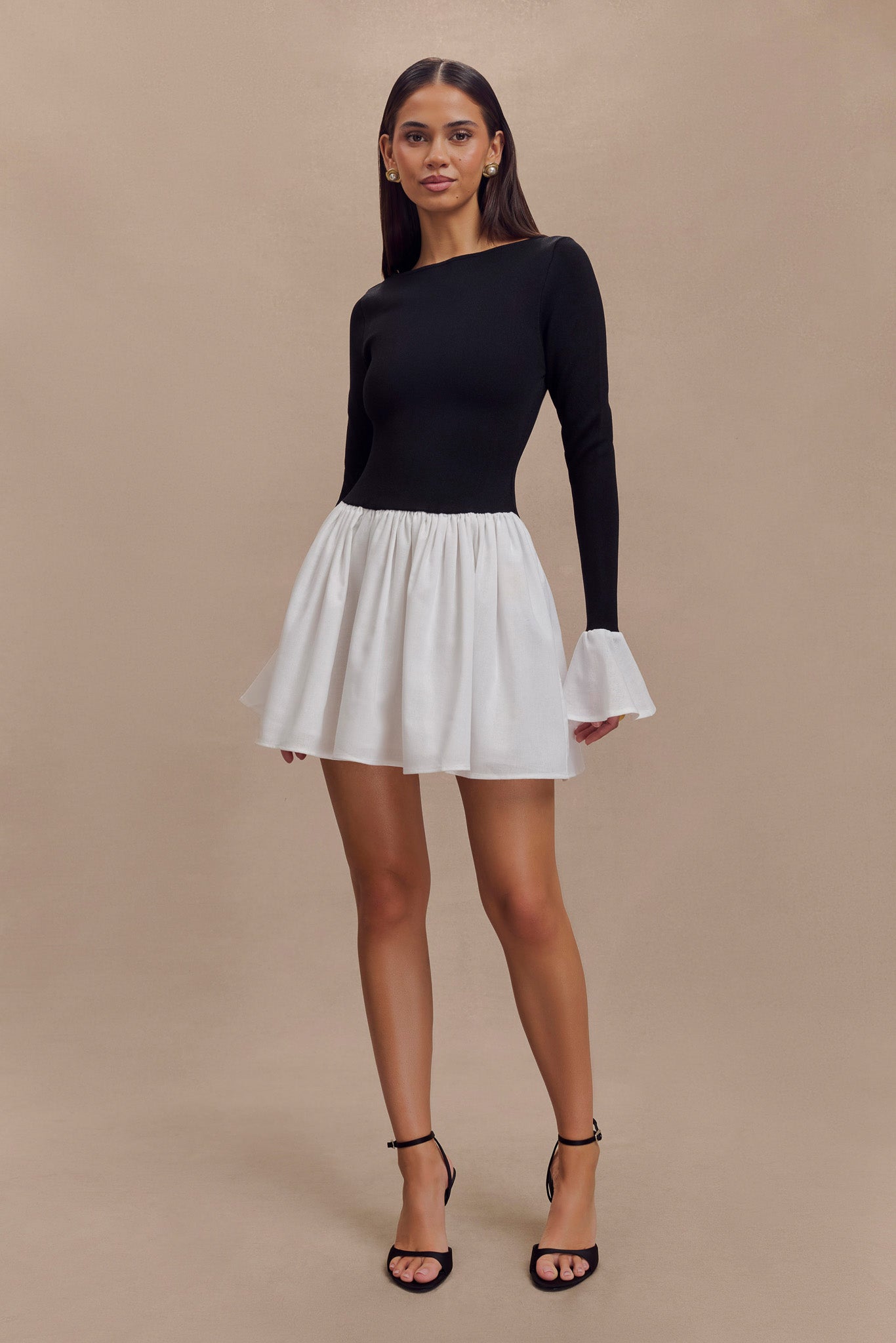 Knit & Linen Mini Dress with Flared Skirt & Crew Neck | Sansa