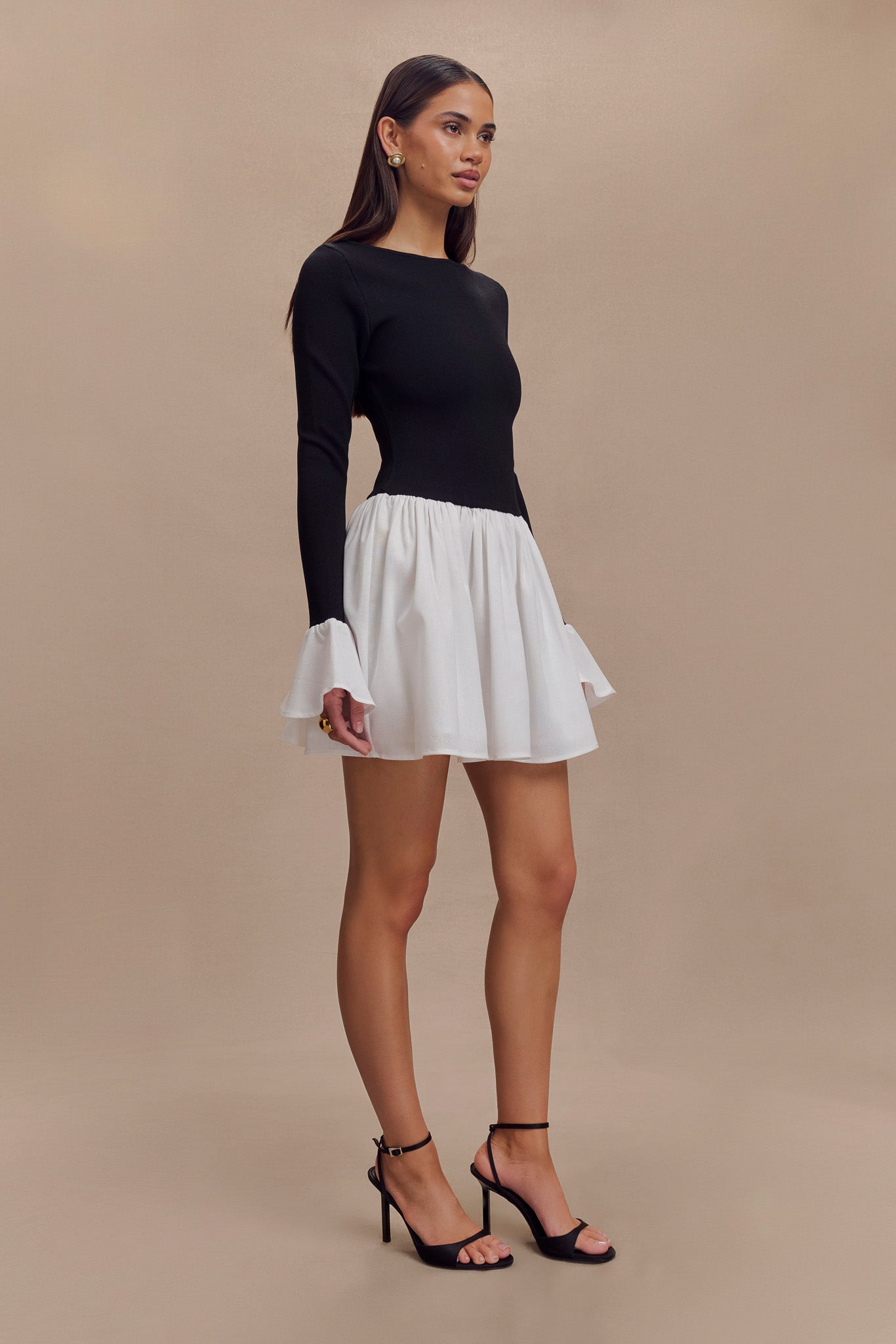 Knit & Linen Mini Dress with Flared Skirt & Crew Neck | Sansa