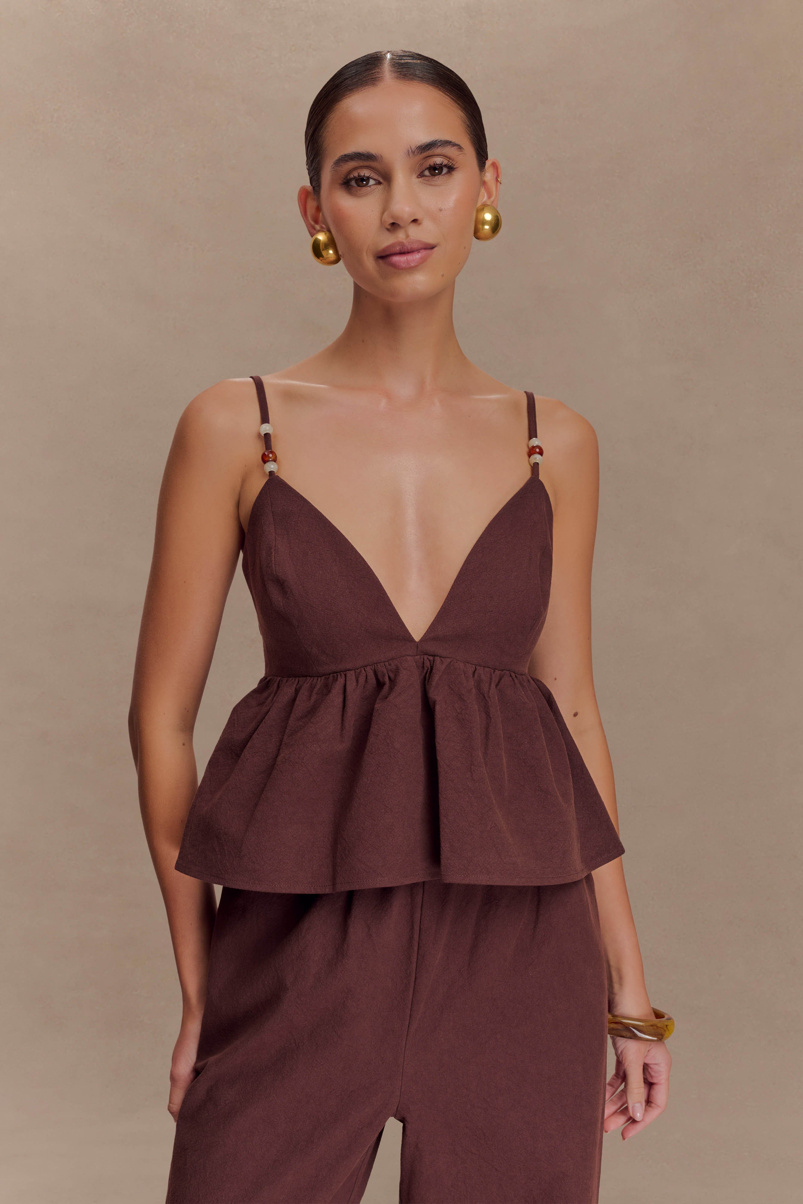 Beaded Cotton Top with V-Neck & Adjustable Straps | Janayia