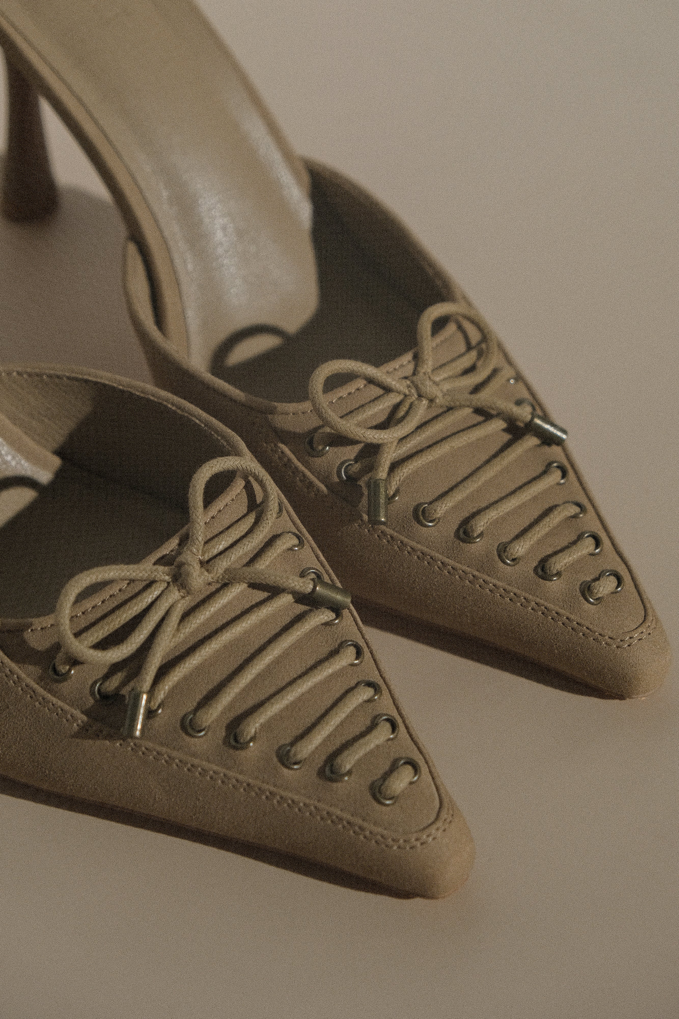 Suede Lace Up Heels with Pointed Toe & Stiletto Heel | Joanne
