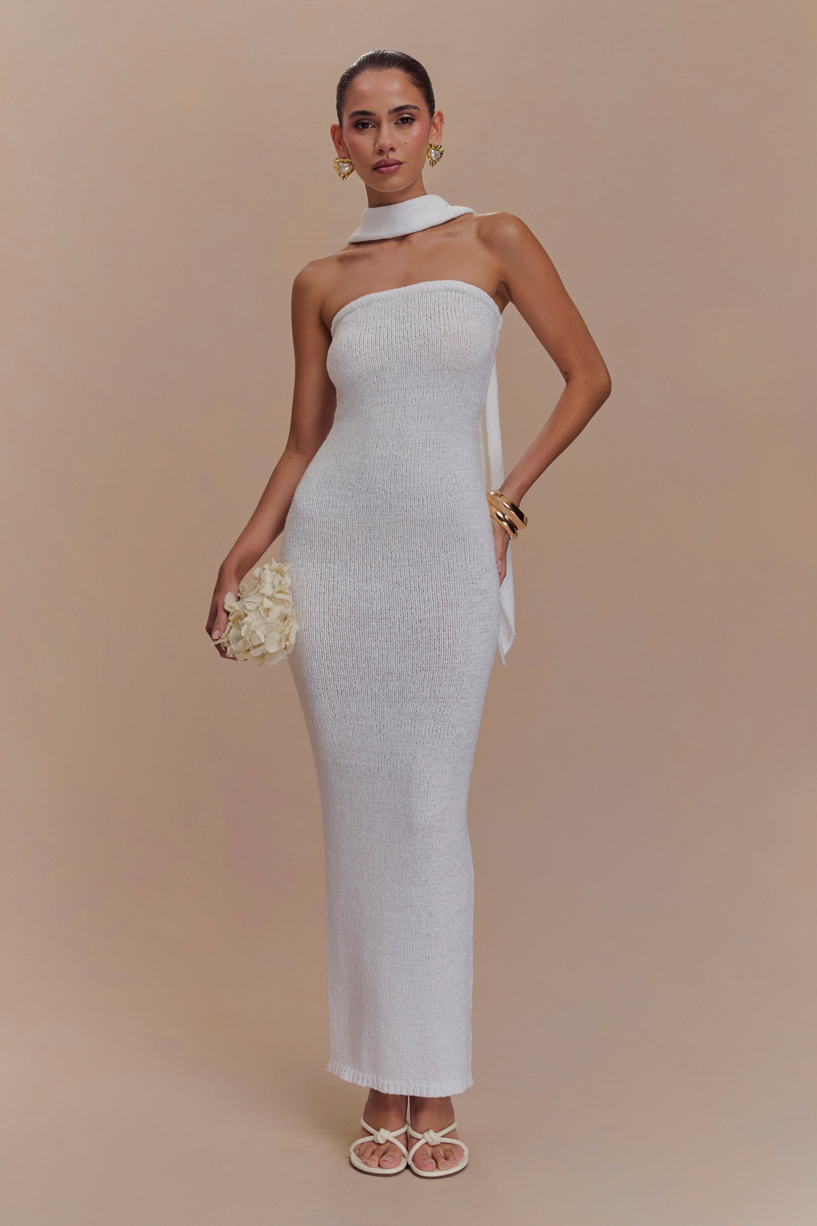 Strapless Knit Maxi Dress with Removable Scarf | Andrea