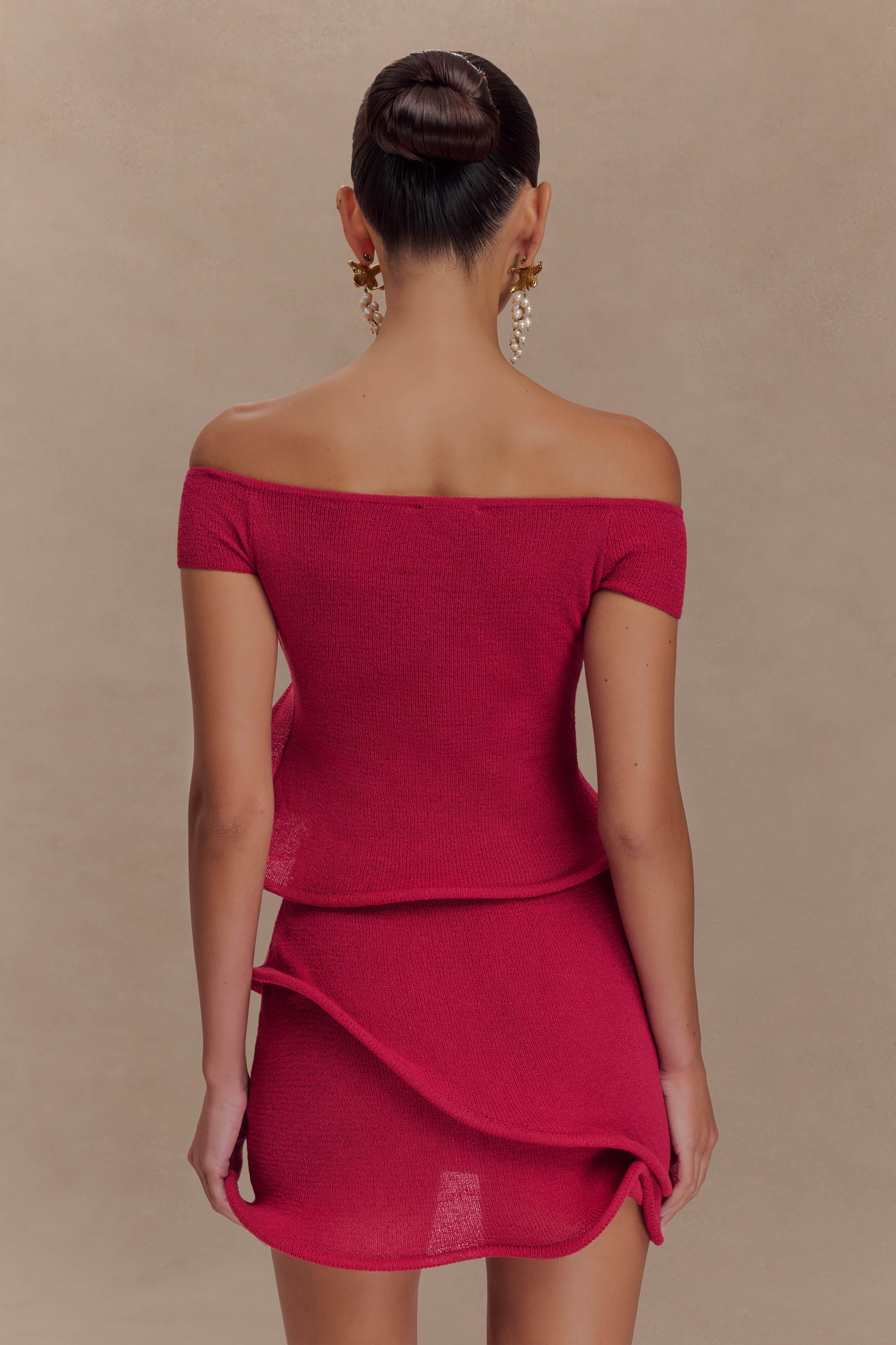 Off Shoulder Knit Top with Button Front & Ripple Hem | Haisley