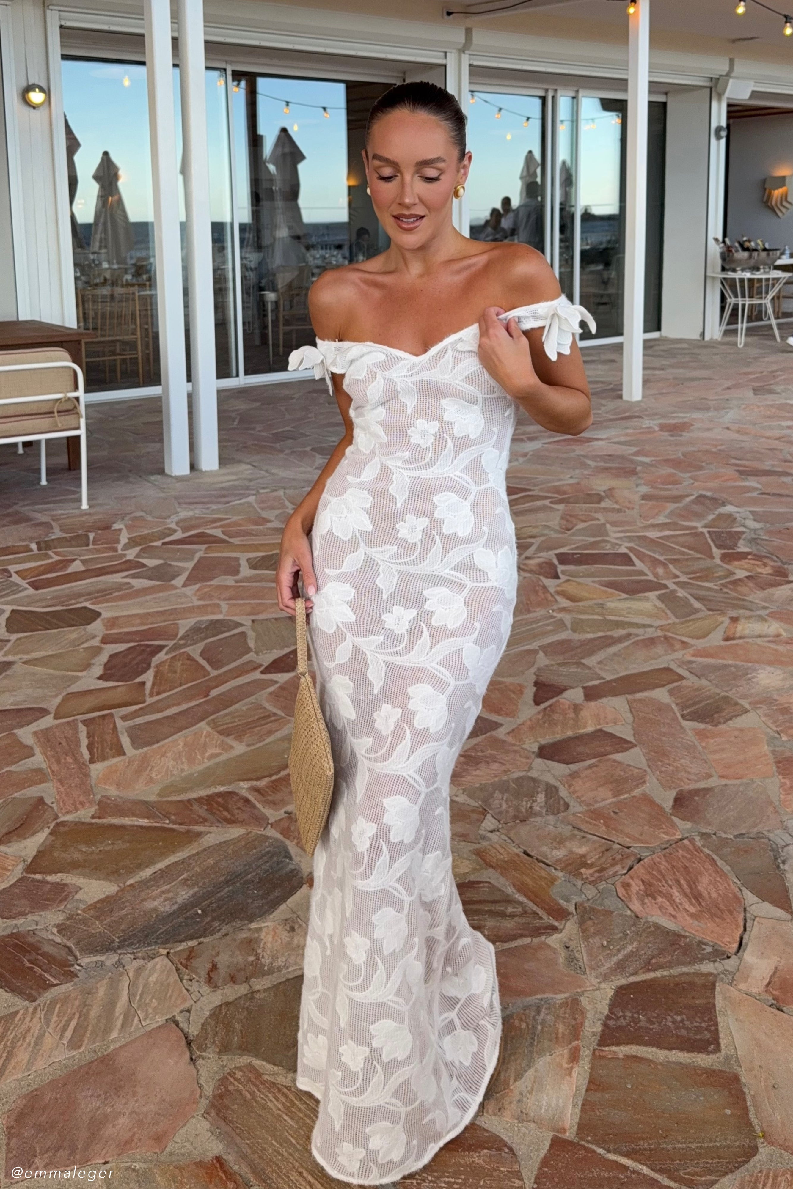 Sheer Floral Maxi Dress with V-Neck & Open Back | Cornelia Ivory