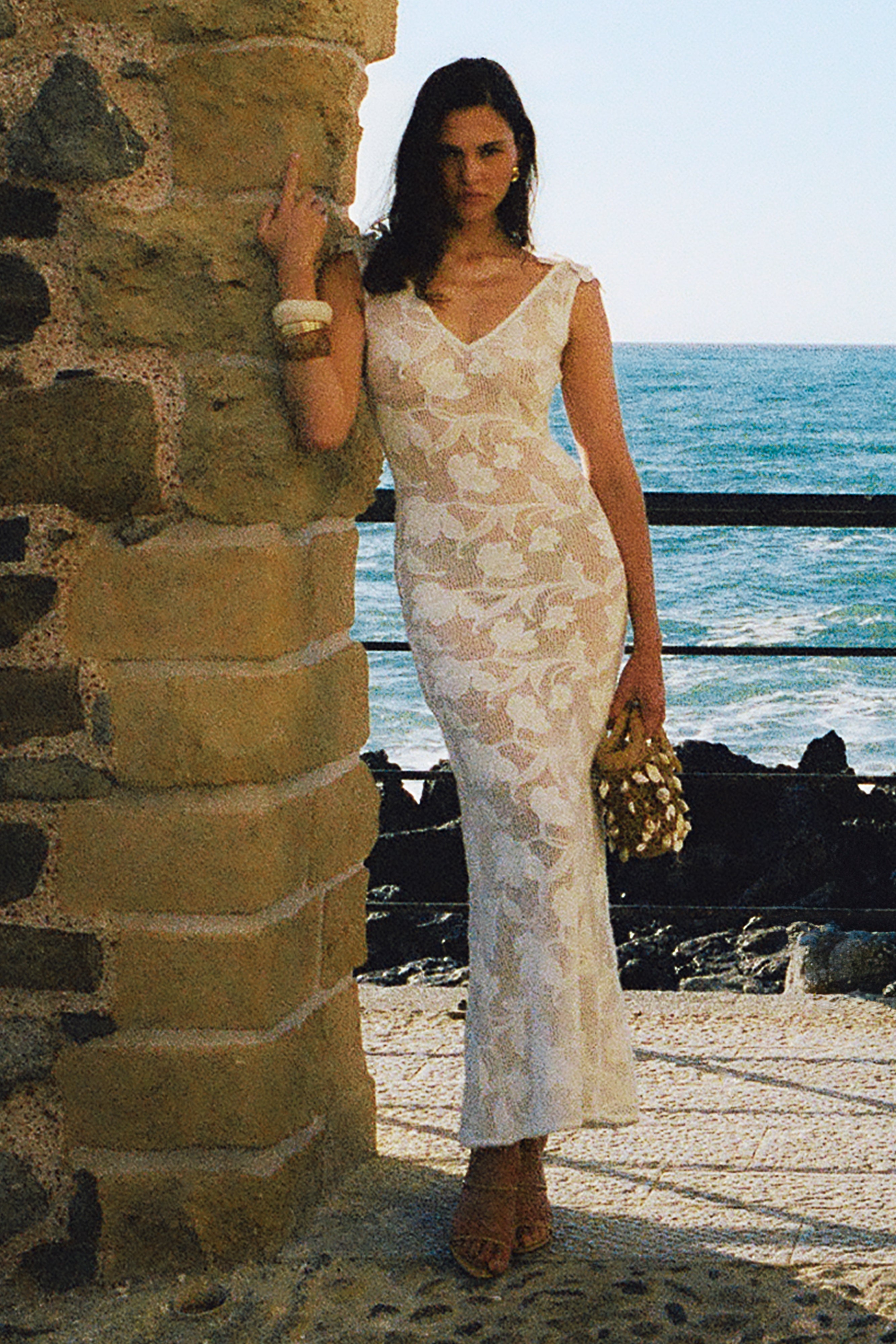 Sheer Floral Maxi Dress with V-Neck & Open Back | Cornelia Ivory