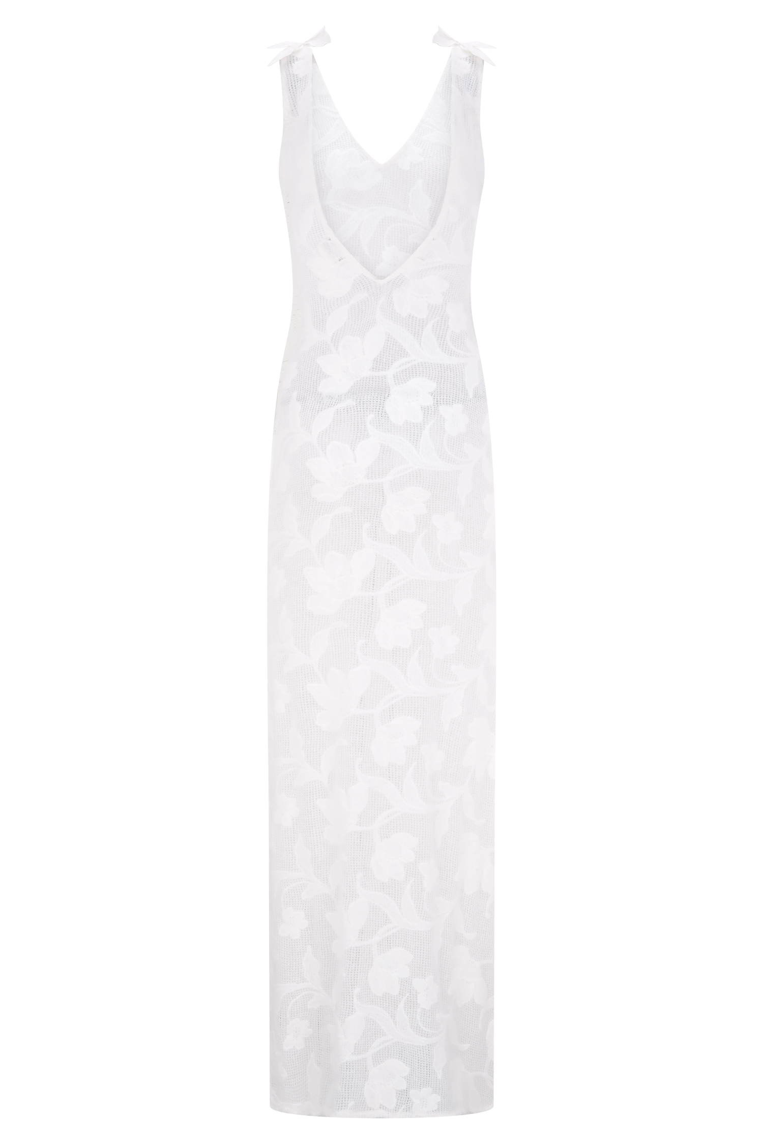 Sheer Floral Maxi Dress with V-Neck & Open Back | Cornelia Ivory