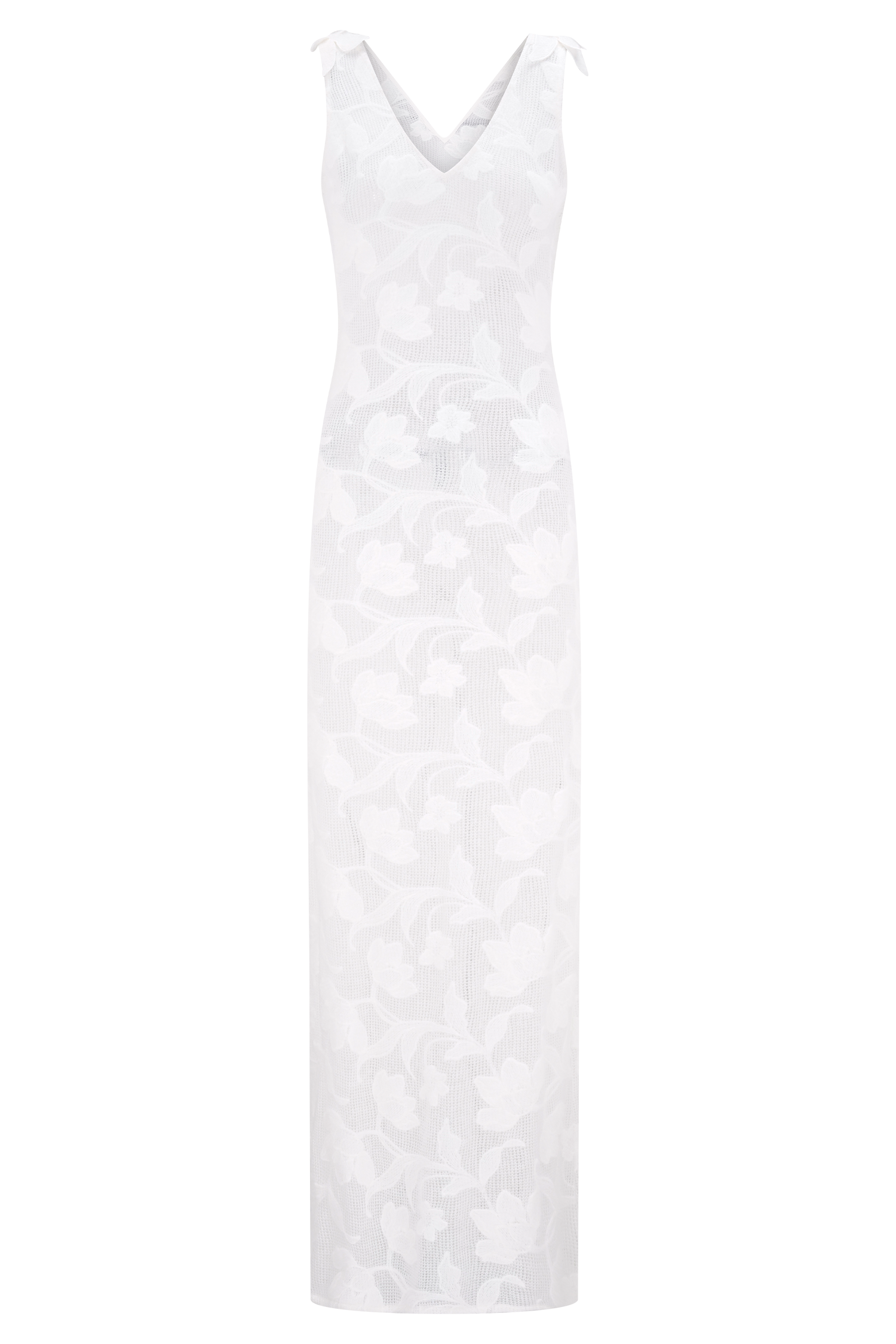 Sheer Floral Maxi Dress with V-Neck & Open Back | Cornelia Ivory