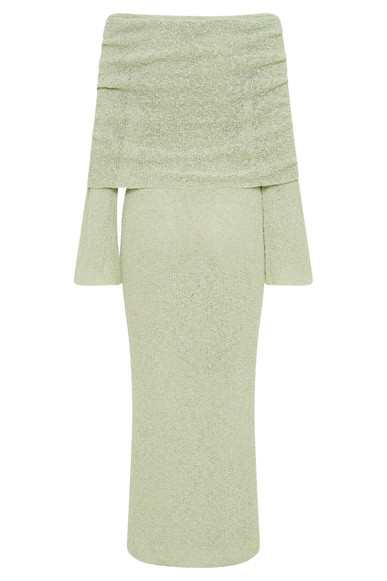Off Shoulder Boucle Maxi Dress with Flared Sleeves | Marisol