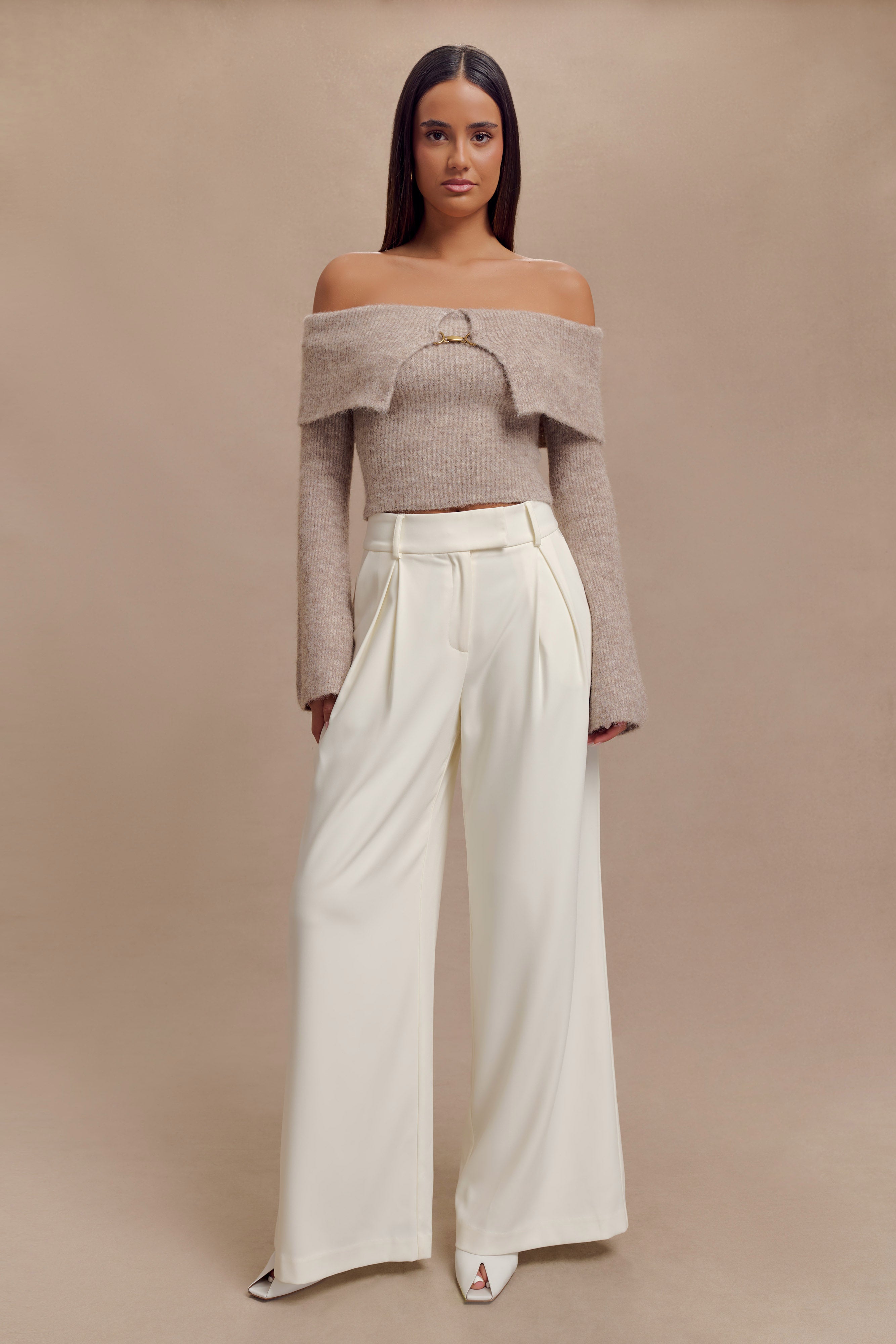 Off Shoulder Fluffy Knit Top with Bardot Neckline | Baxter