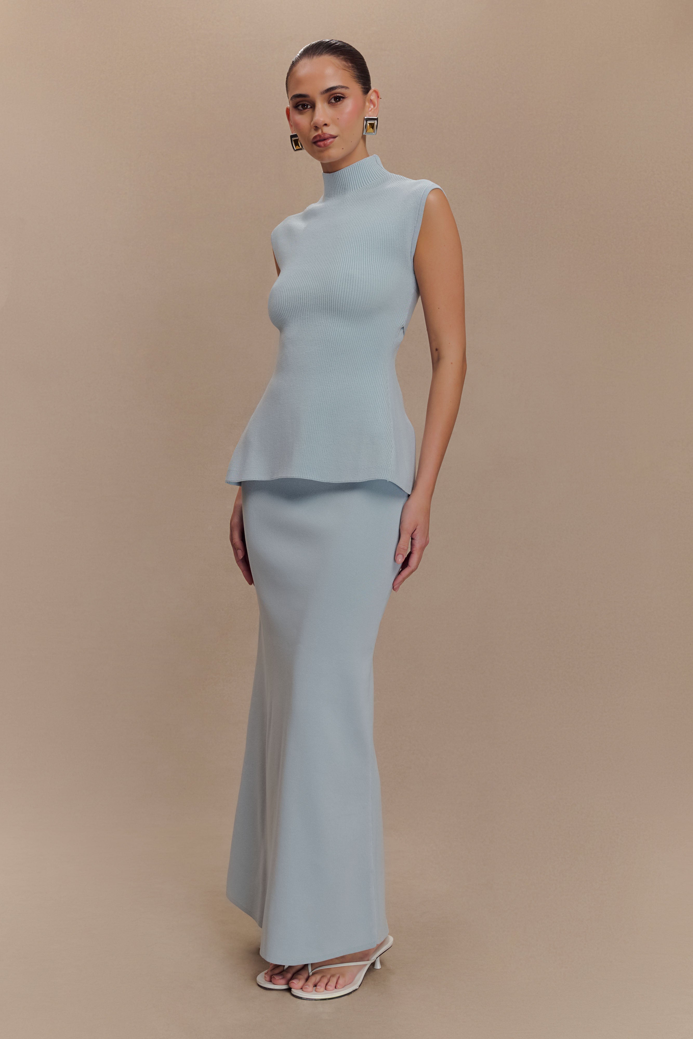 Knit Maxi Skirt with Elastic Waistband & Ribbed Fabric | Maxine