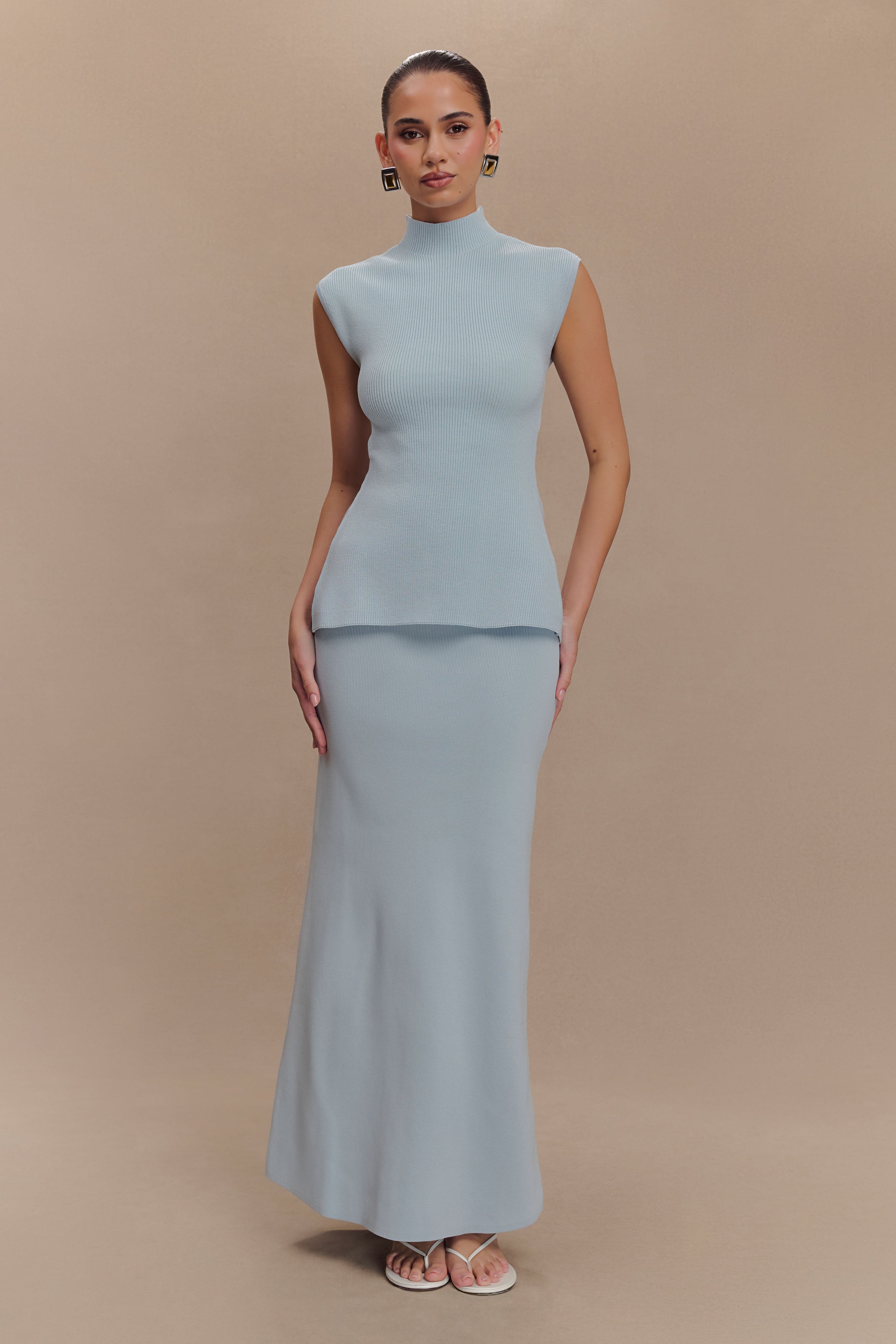 Knit Maxi Skirt with Elastic Waistband & Ribbed Fabric | Maxine