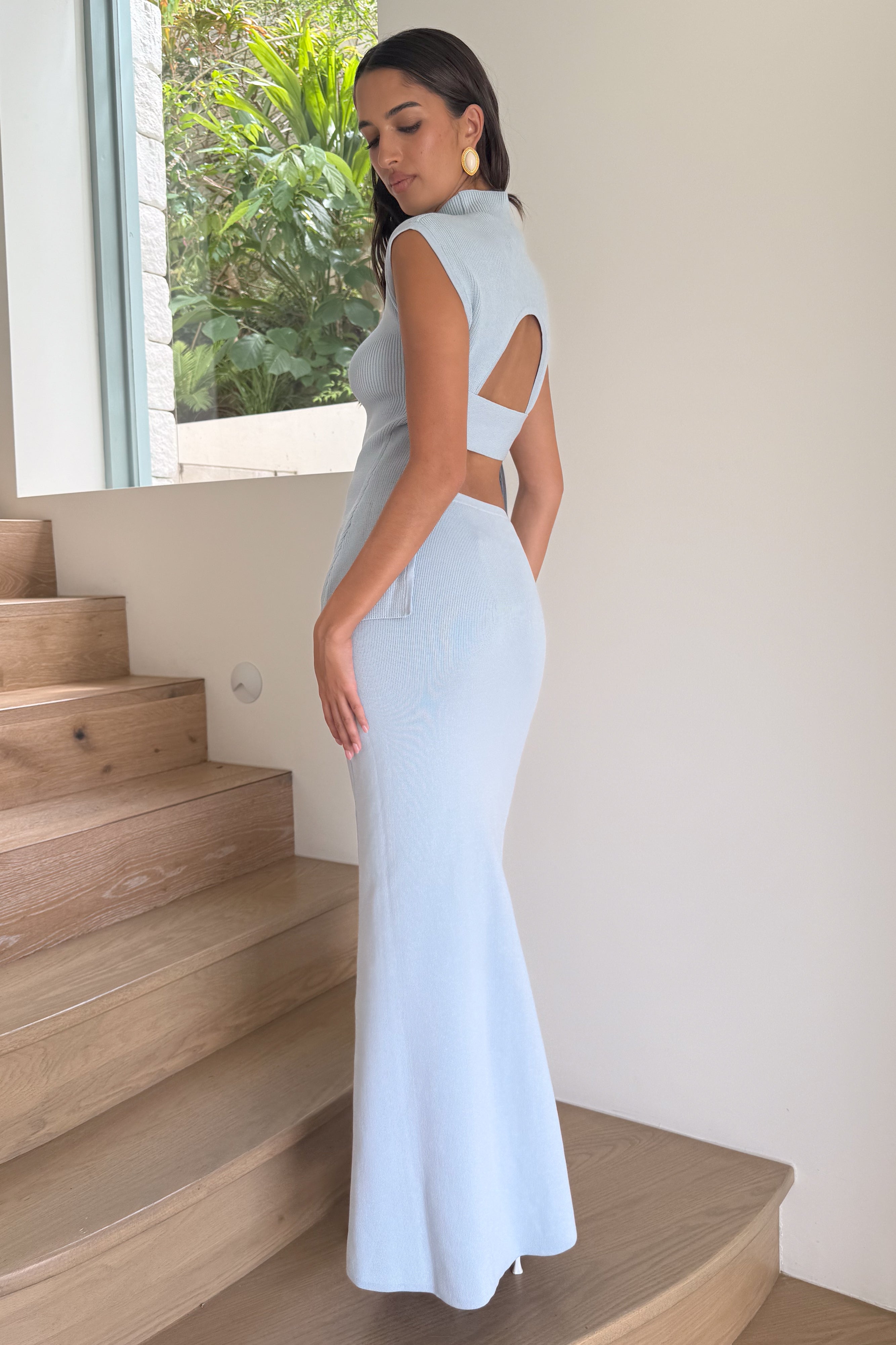 Open Back Knit Top with High Neck & Sleeveless Design | Maxine