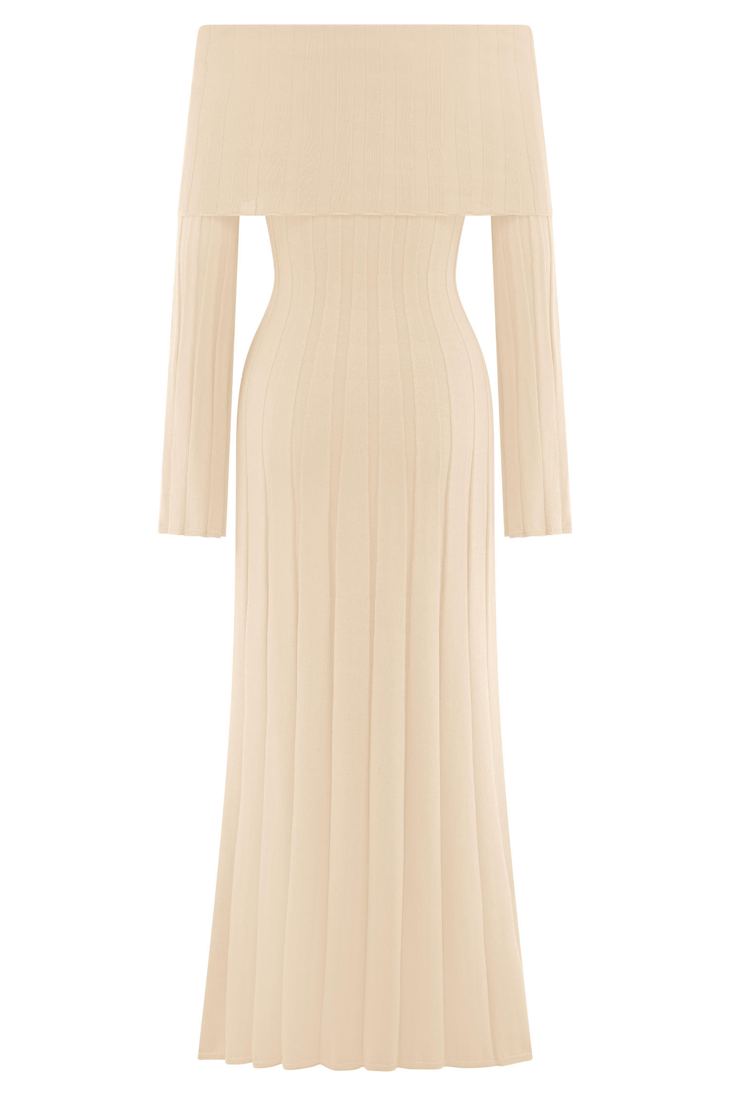 Off-the-Shoulder Knit Midi Dress with Long Sleeves | Alonza