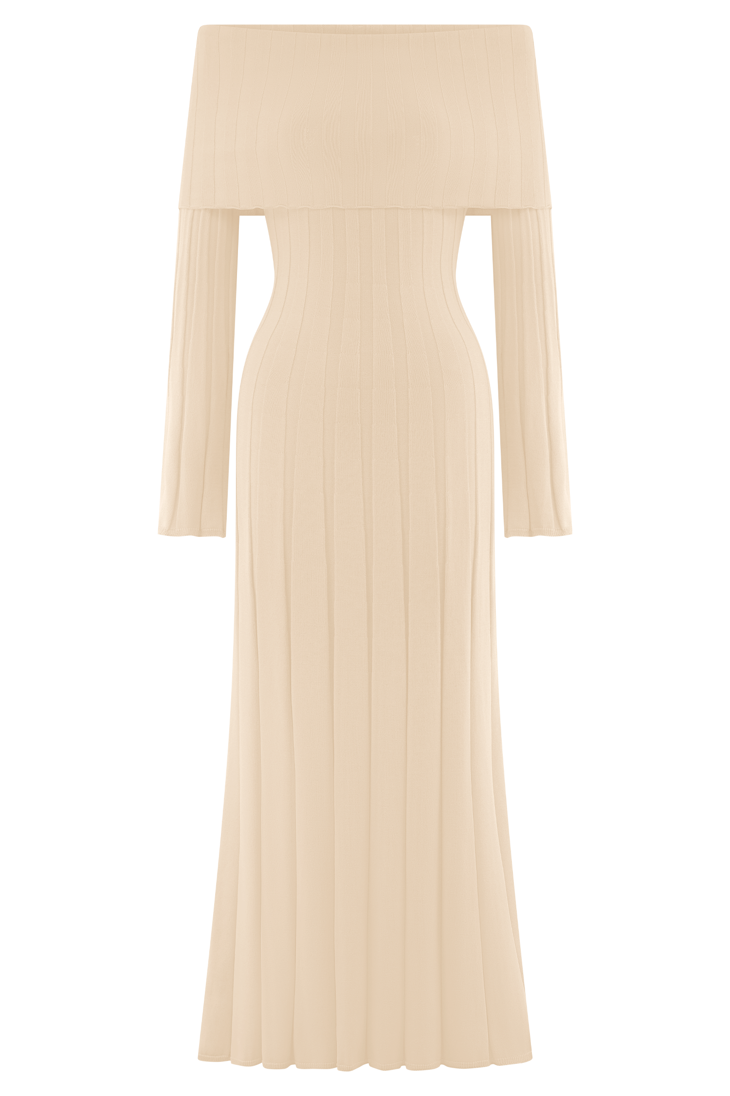 Off-the-Shoulder Knit Midi Dress with Long Sleeves | Alonza