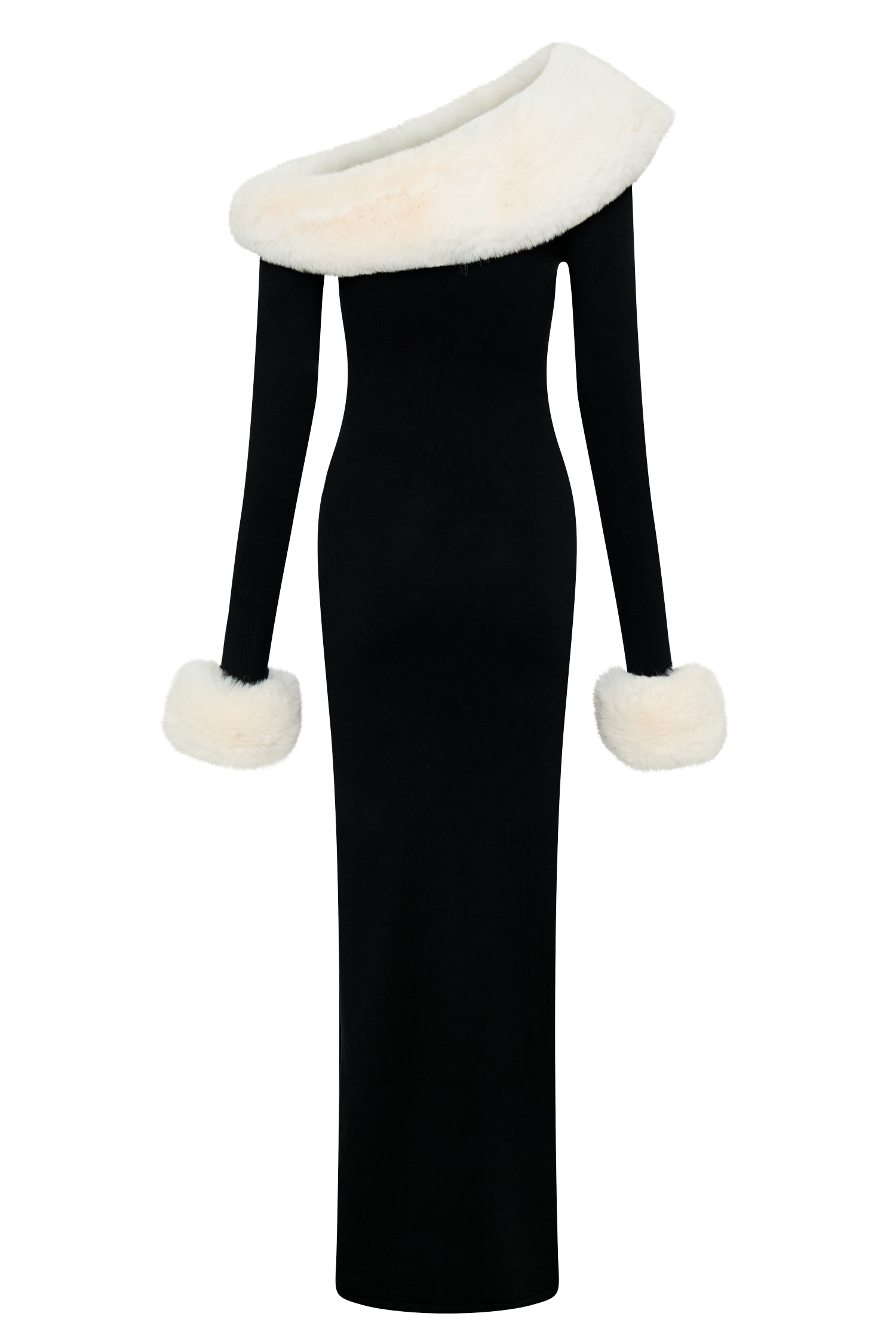 Faux Fur Knit Maxi Dress with Long Sleeves | Karleigh Black/White