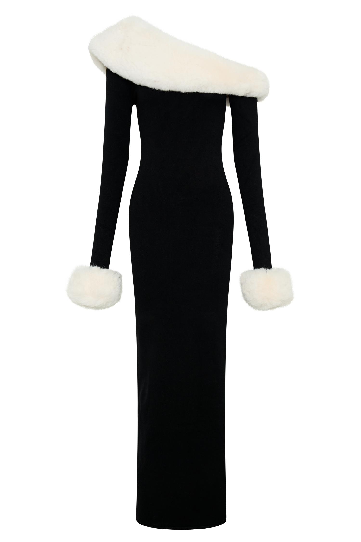 Faux Fur Knit Maxi Dress with Long Sleeves | Karleigh Black/White