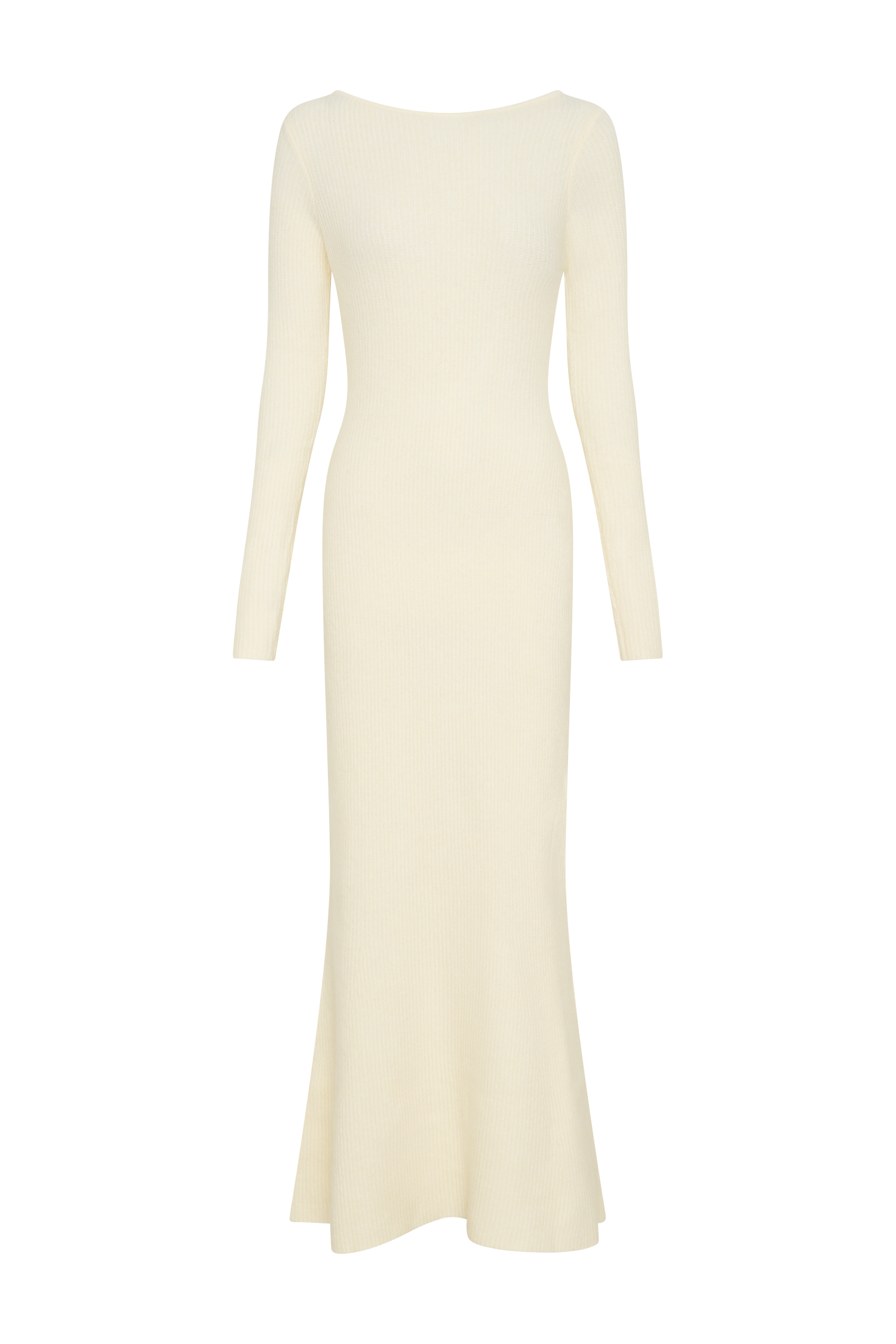 Elegant Long Sleeve Knit Maxi Dress with Keyhole Back | Emily Ivory