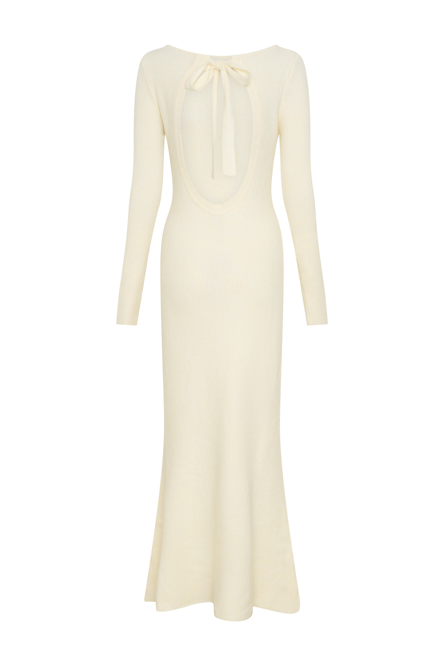 Elegant Long Sleeve Knit Maxi Dress with Keyhole Back | Emily Ivory