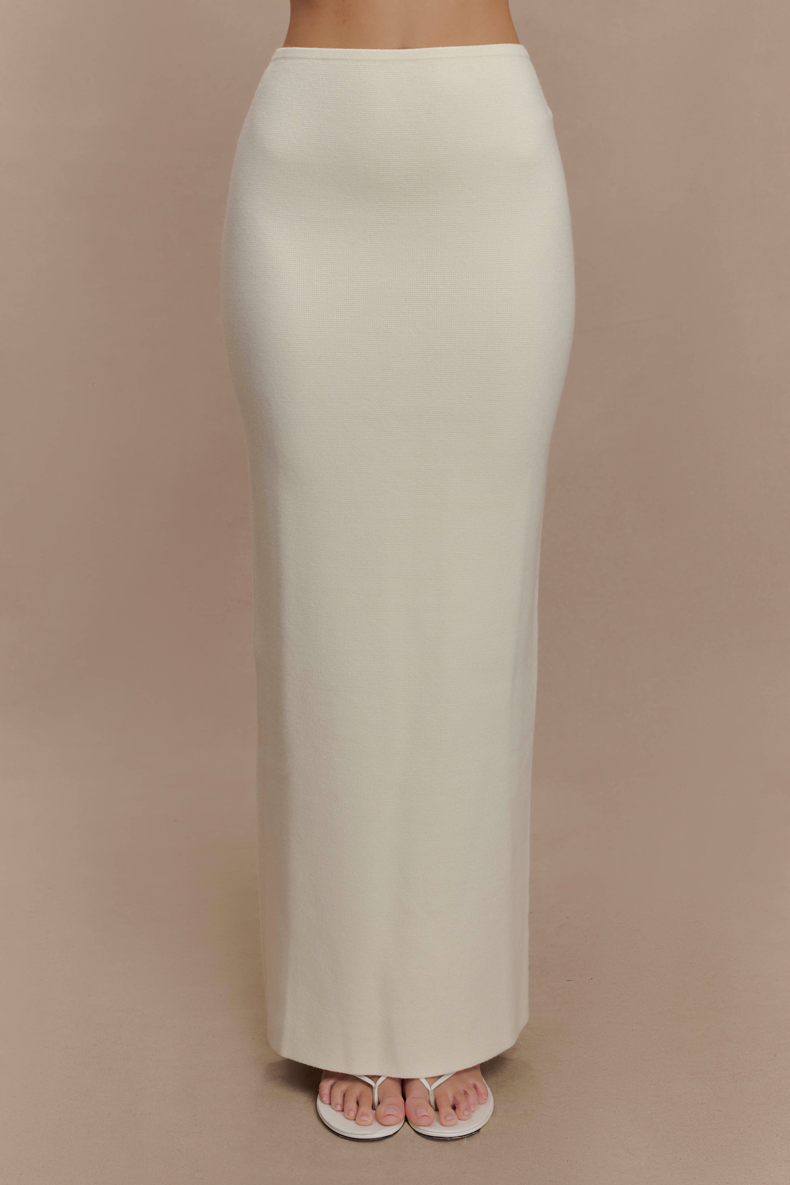 Knit Maxi Skirt with High Waist & Elastic Band | KYLE Ivory