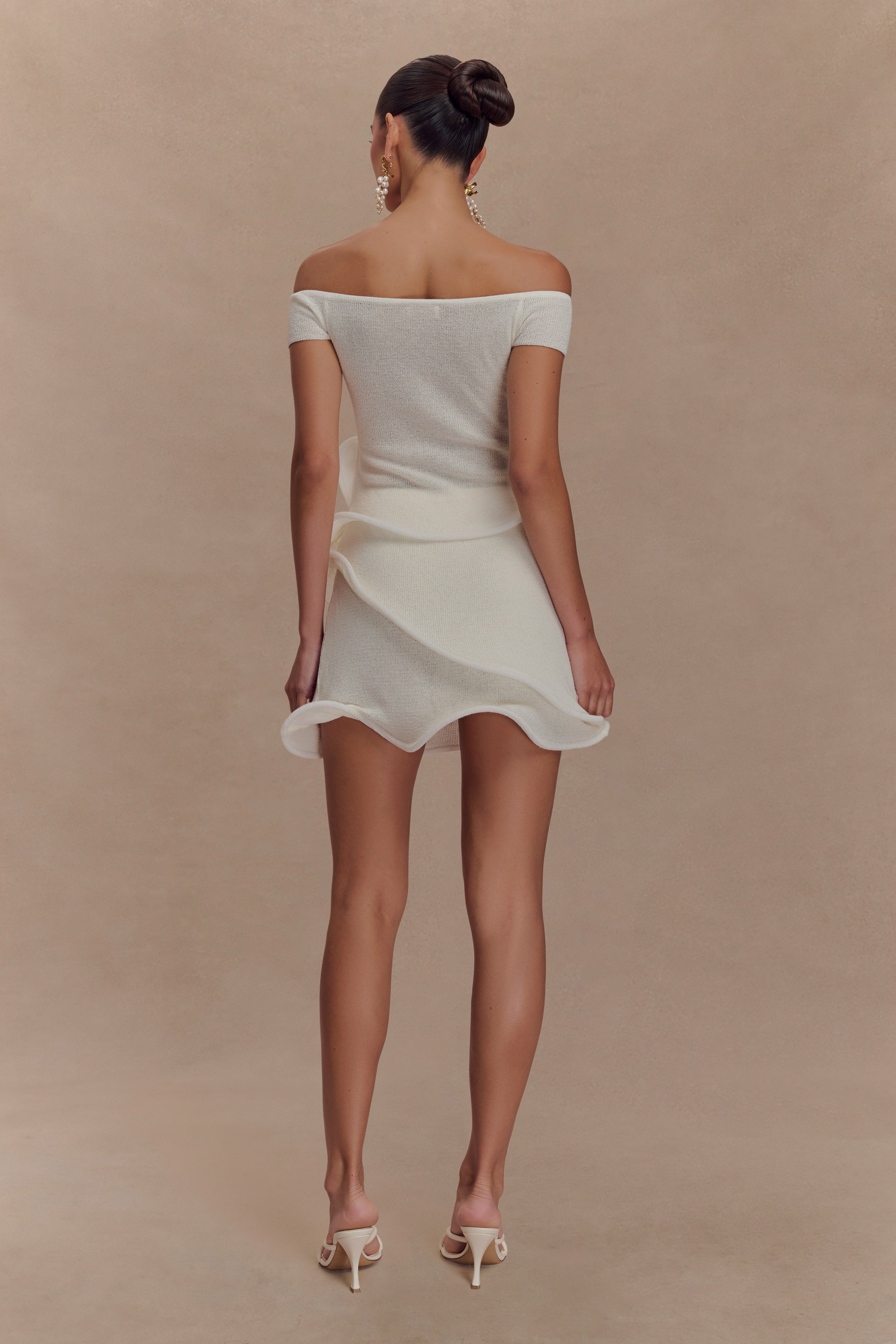 Off Shoulder Knit Top with Button Front & Ripple Hem | Haisley Ivory