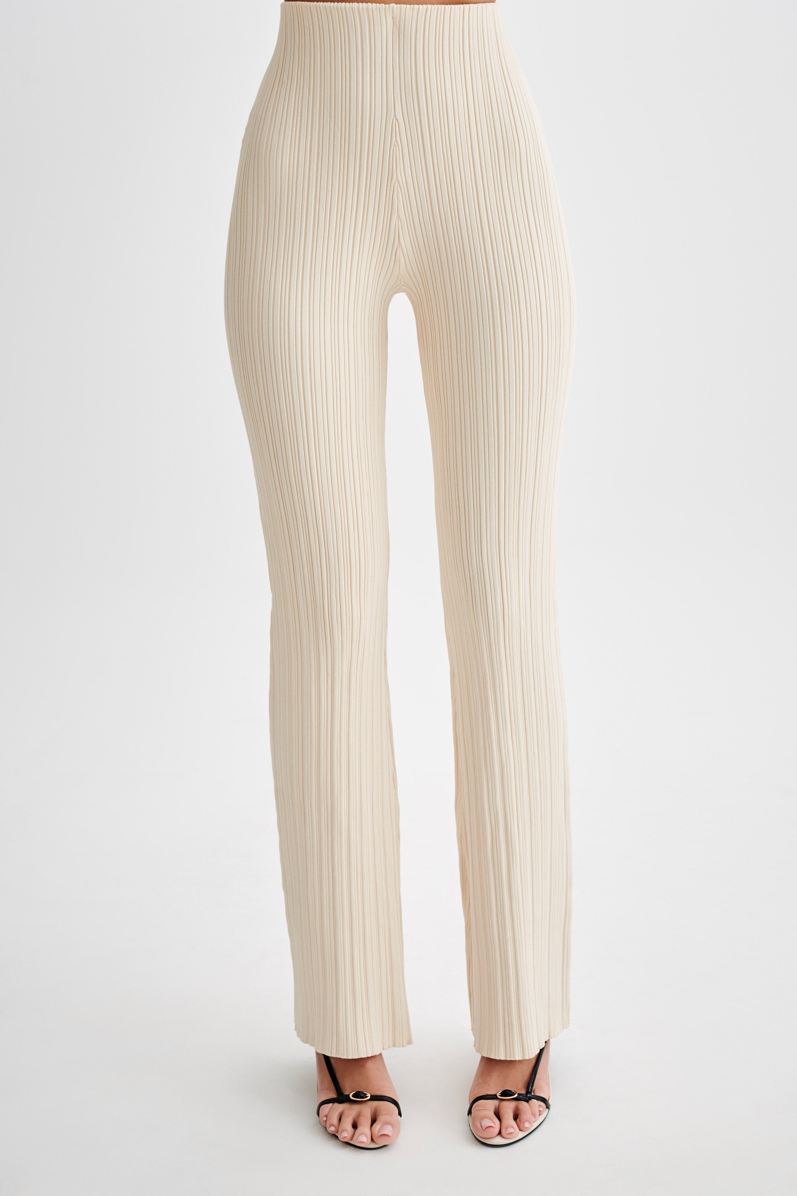 Straight Leg Rib Knit Pants with Elastic Waist | Chiara
