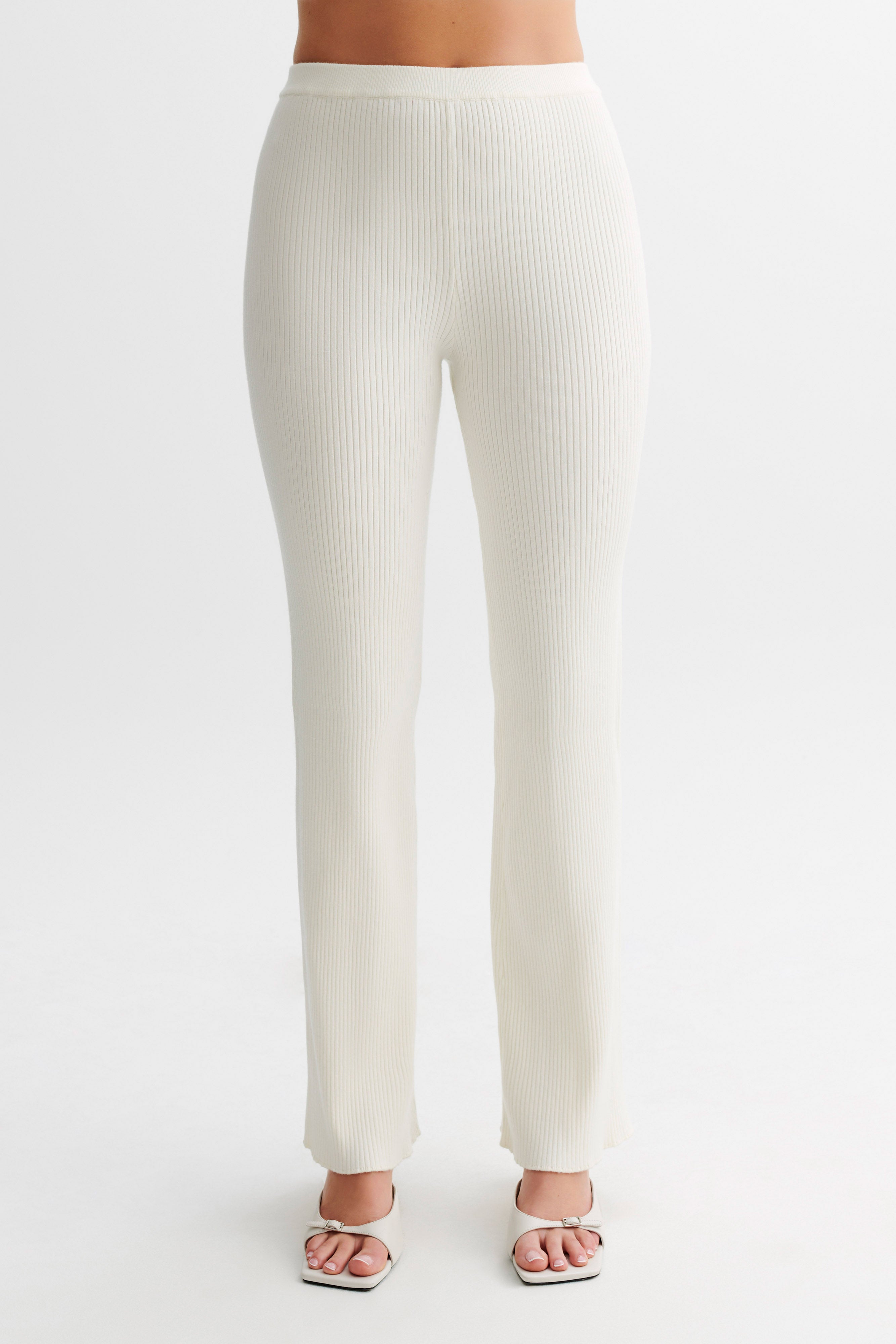 High-Waisted Knit Trousers with Elastic Waist | Calypso Ivory