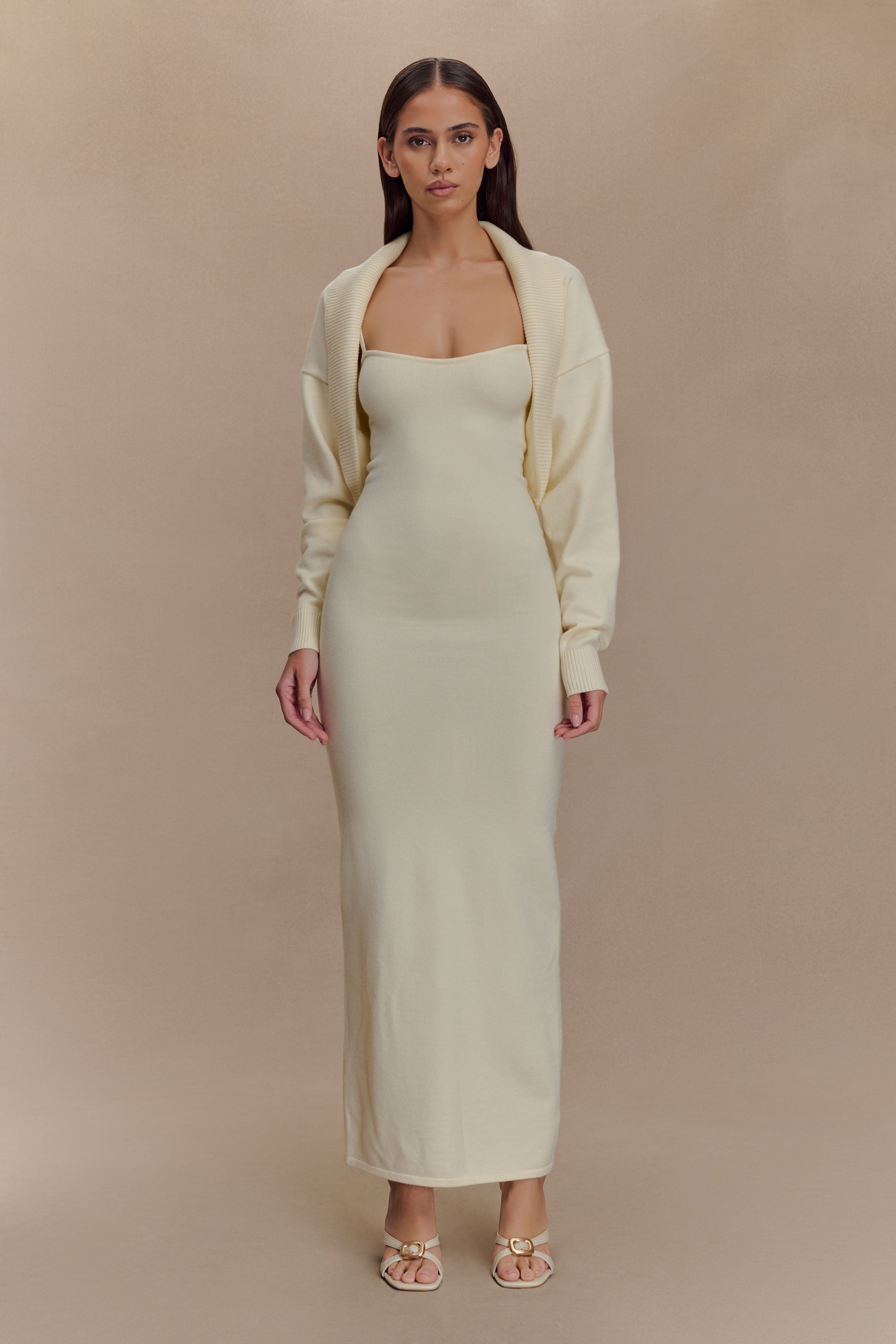 Stretch Knit Maxi Dress with Removable Bolero | Kingston Ivory