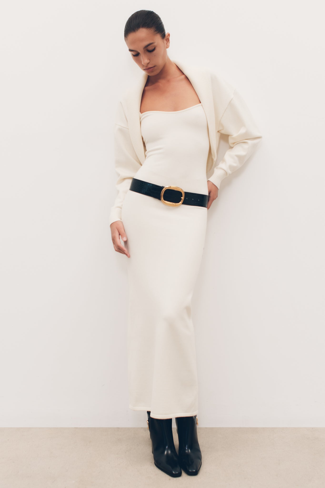 Stretch Knit Maxi Dress with Removable Bolero | Kingston Ivory