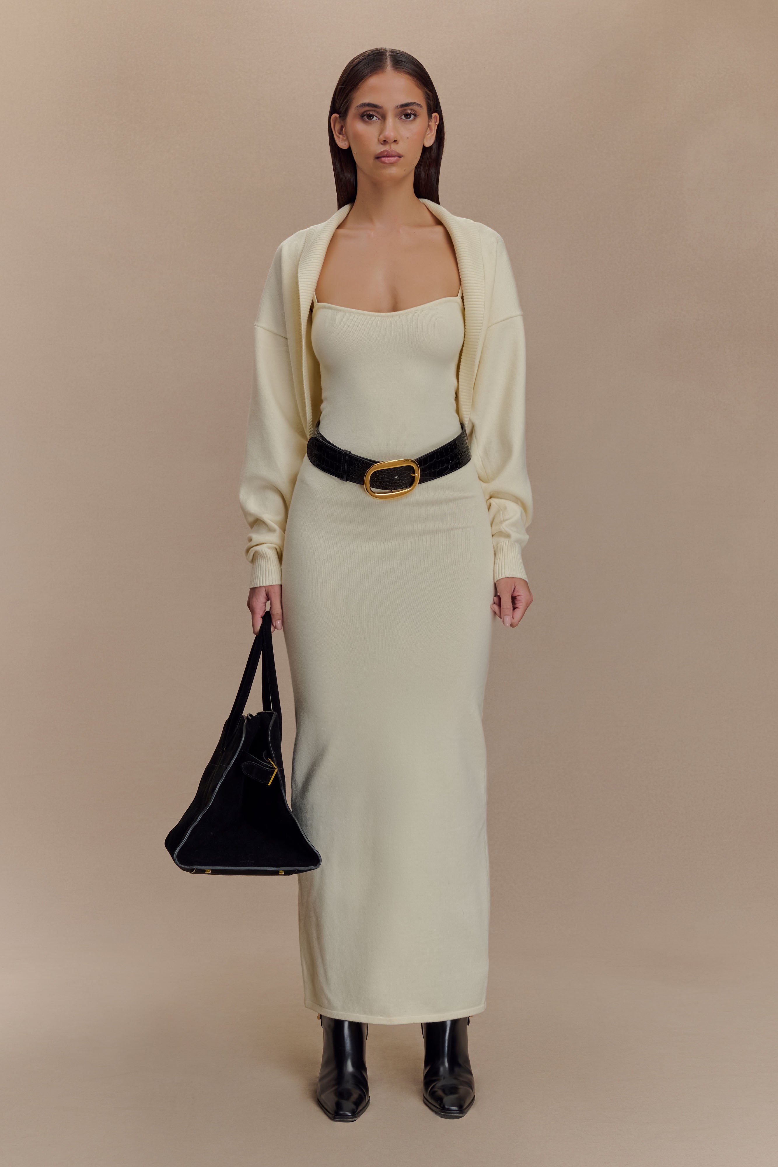 Stretch Knit Maxi Dress with Removable Bolero | Kingston Ivory