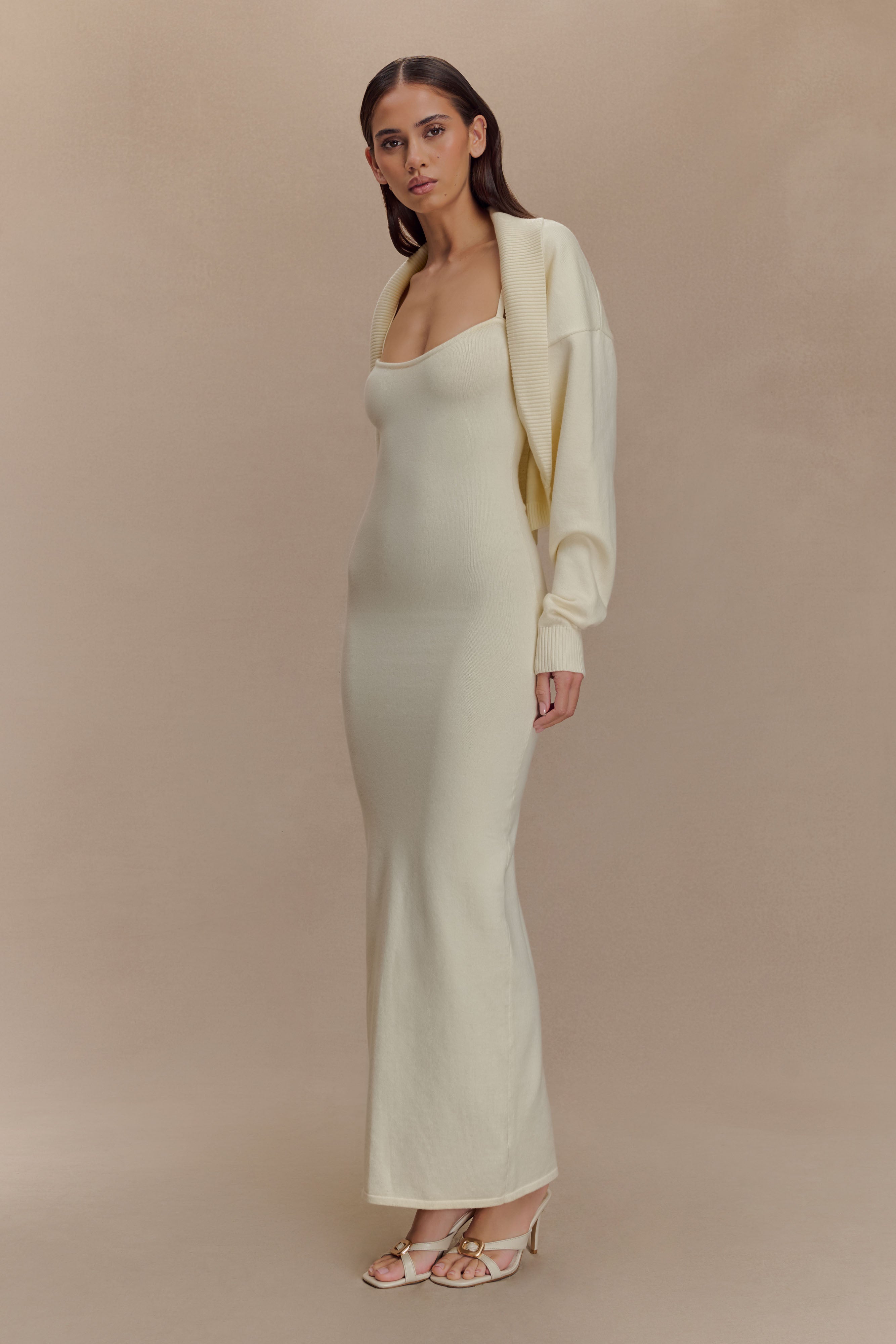 Stretch Knit Maxi Dress with Removable Bolero | Kingston Ivory