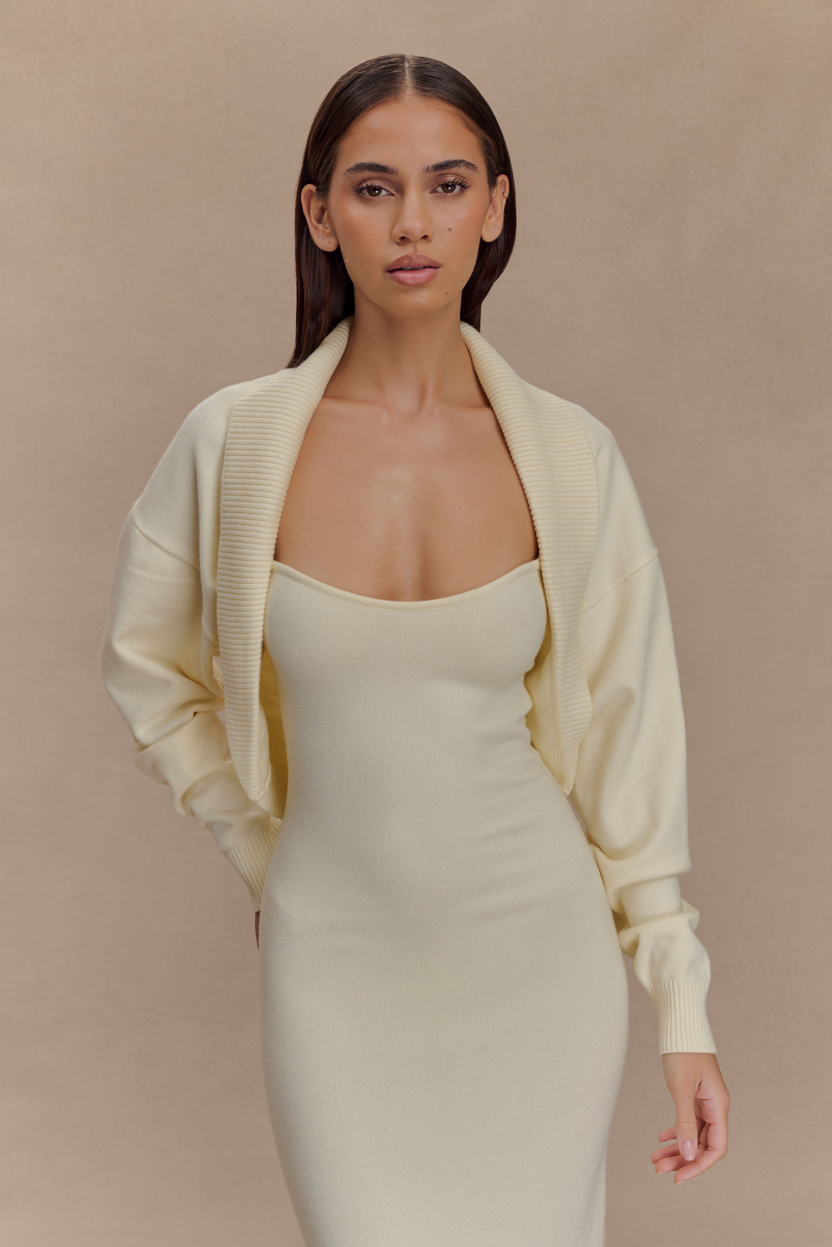 Stretch Knit Maxi Dress with Removable Bolero | Kingston Ivory