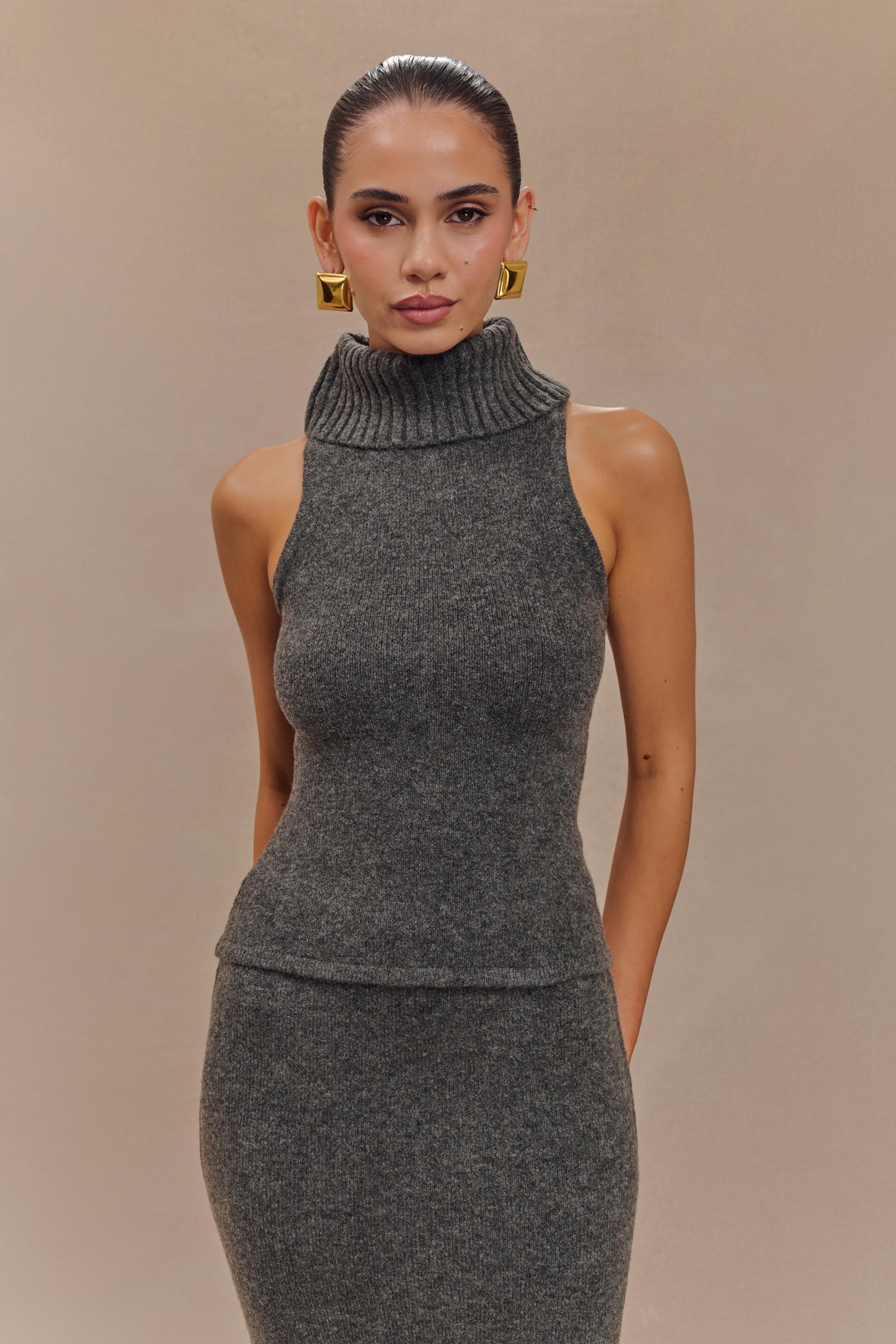 Roll Neck Knit Top for Women - Sleeveless & Longline | Elise