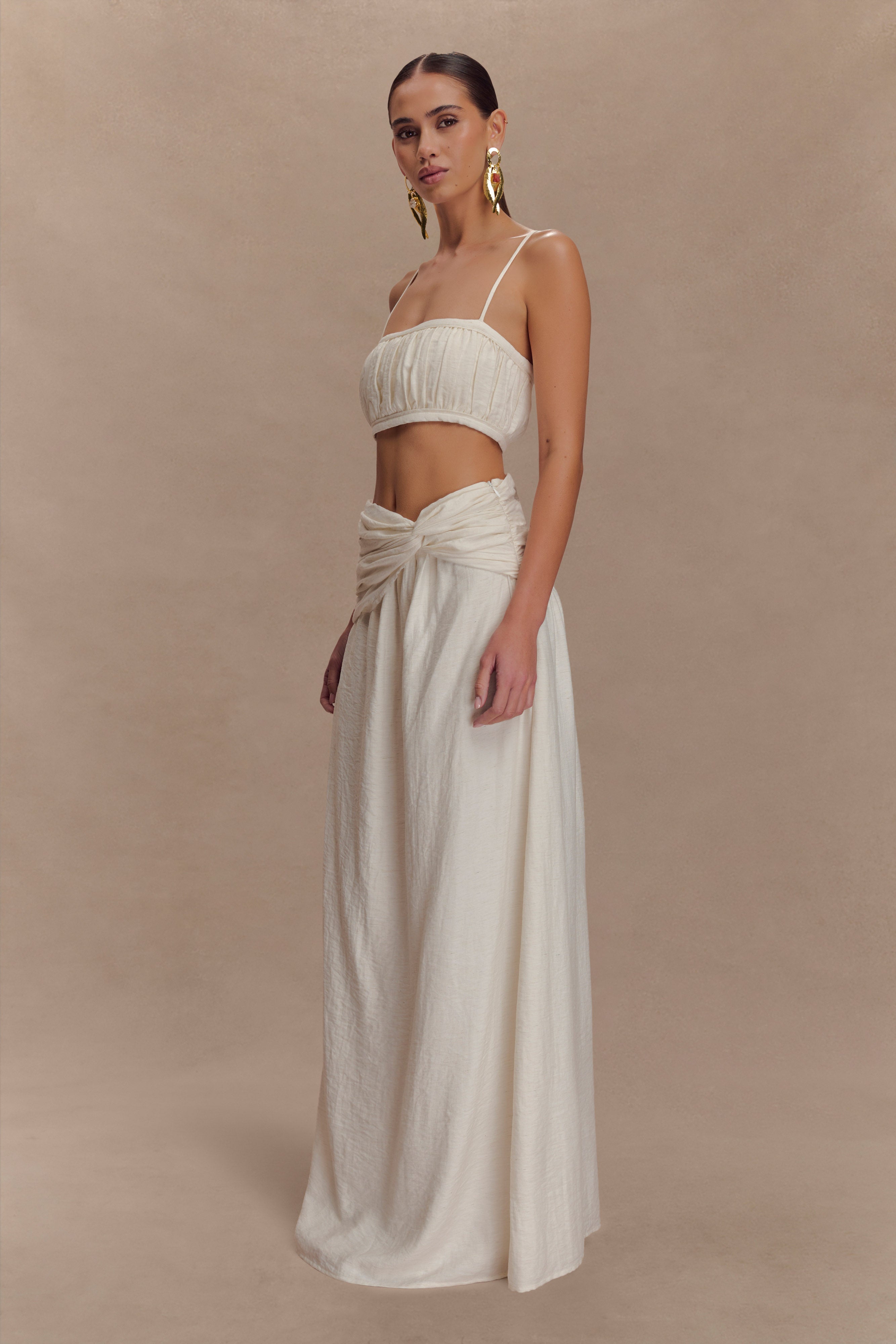 Shirred Linen Bandeau Top with Adjustable Straps | Scottie Oat Marle