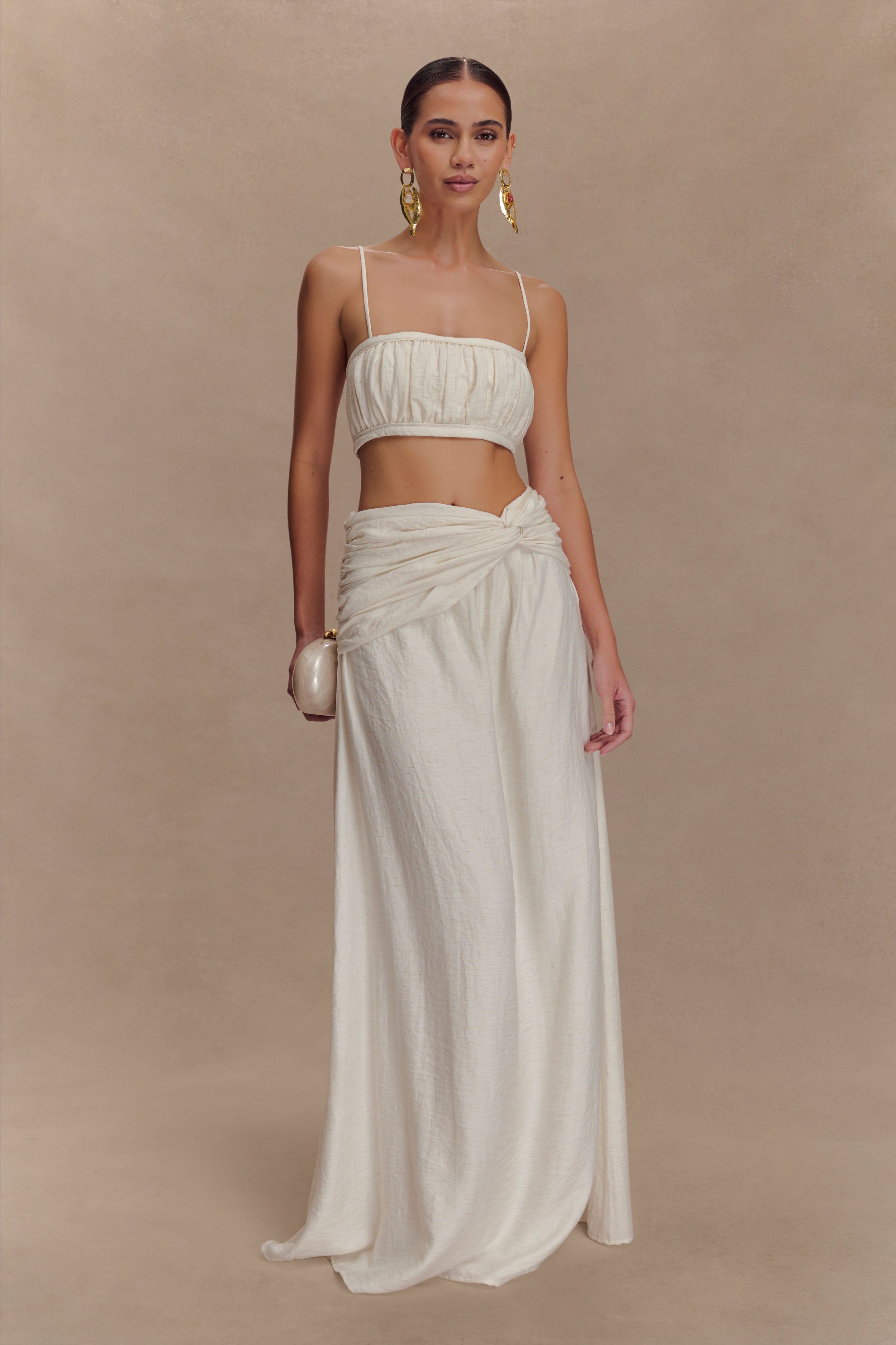 Shirred Linen Bandeau Top with Adjustable Straps | Scottie Oat Marle