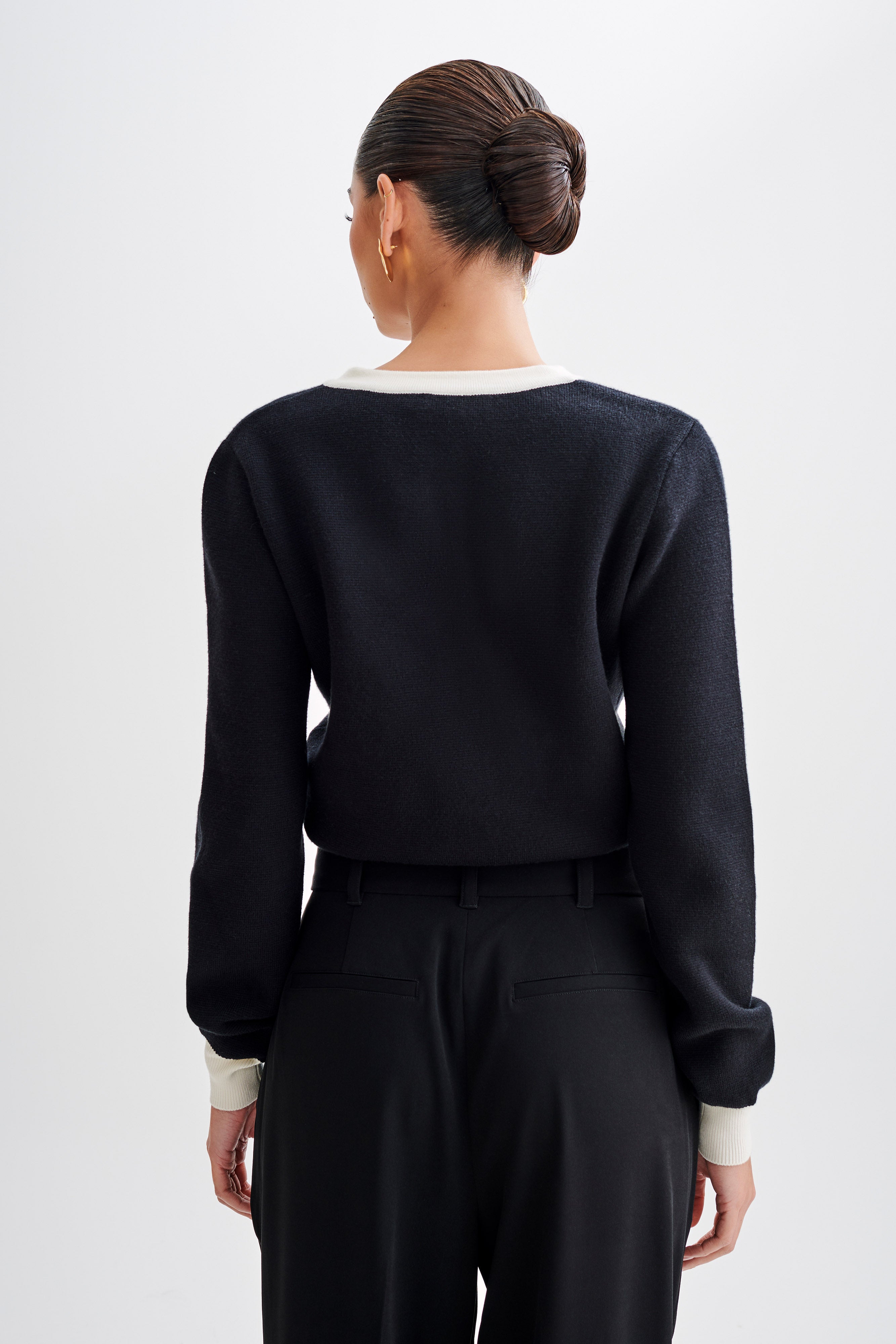 Contrast Knit Cardigan with Gold Buttons & Mock Pockets | Tabitha
