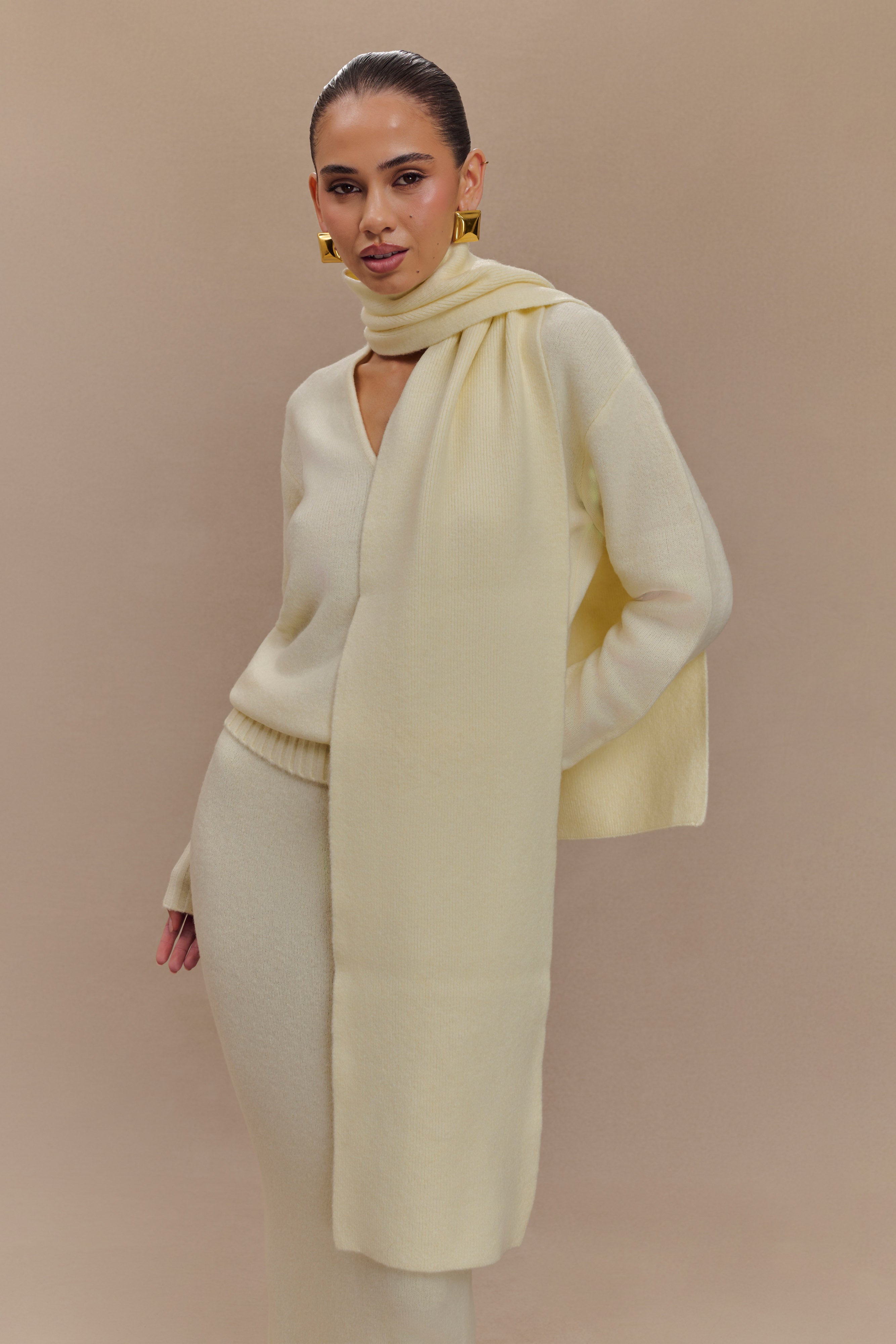Ella V Neck Knit Jumper with Scarf | Ivory Marle
