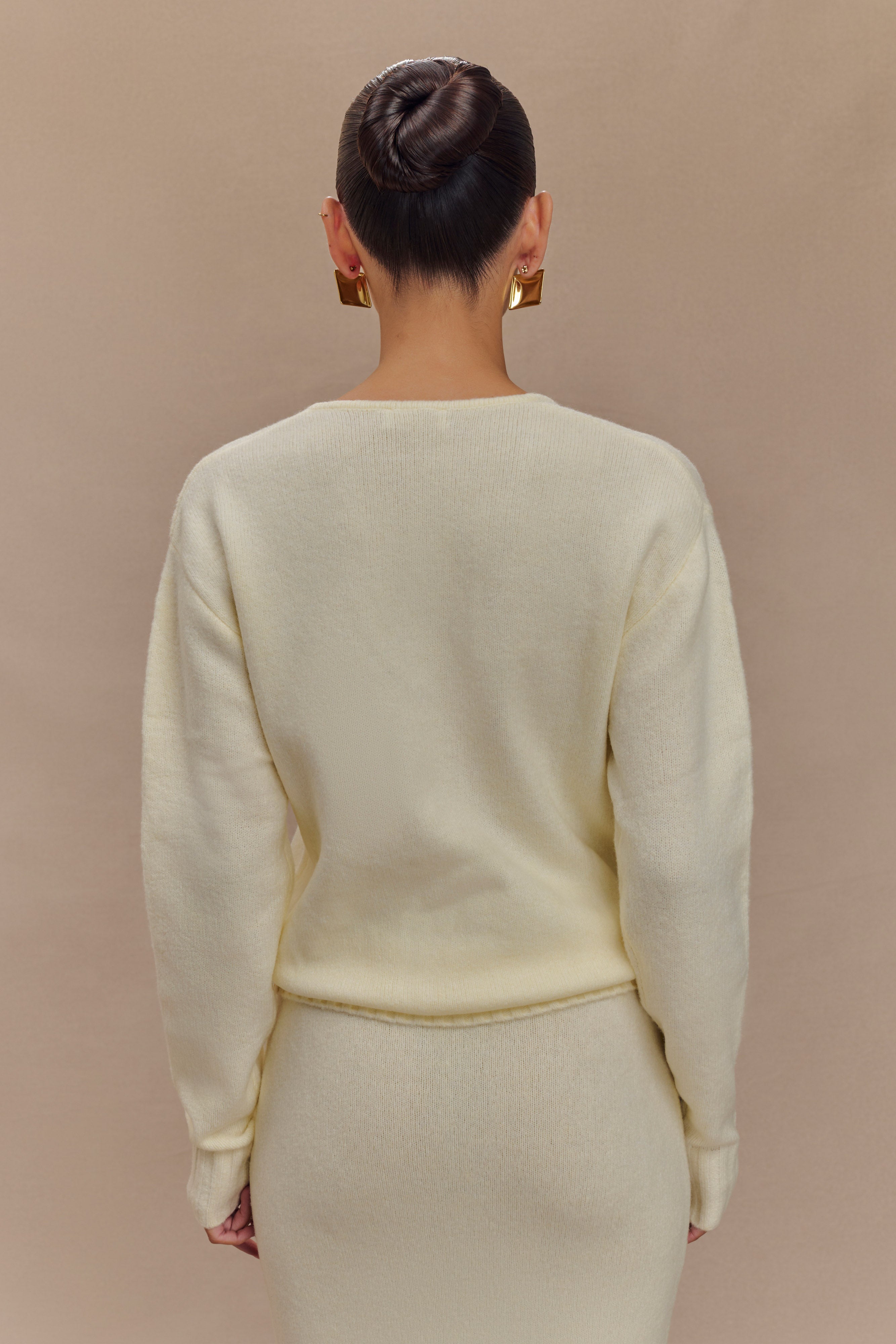 Ella V Neck Knit Jumper with Scarf | Ivory Marle