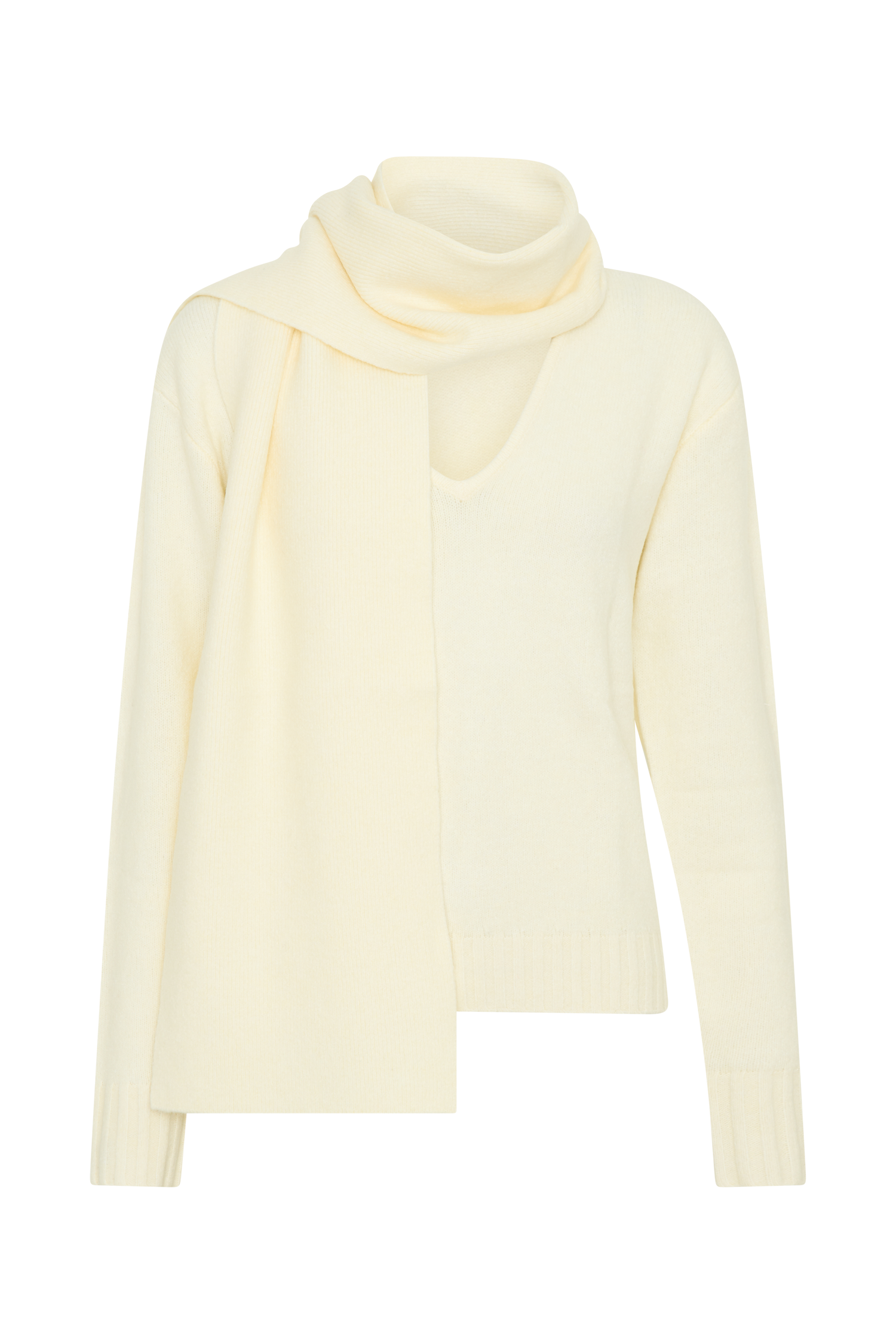 Ella V Neck Knit Jumper with Scarf | Ivory Marle