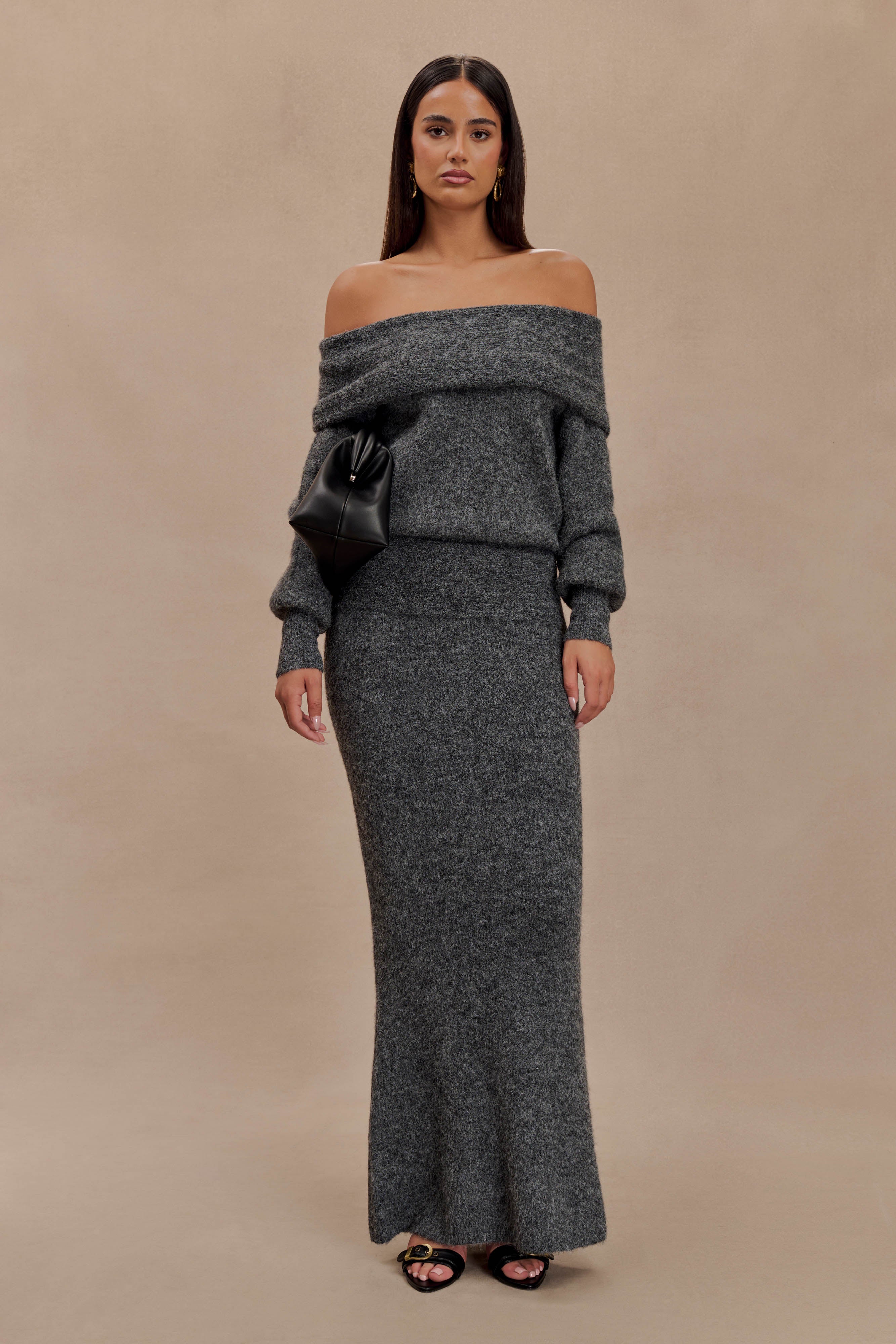 Elegant Knit Maxi Skirt with Flared Hem & Ribbed Waist | Charlotte