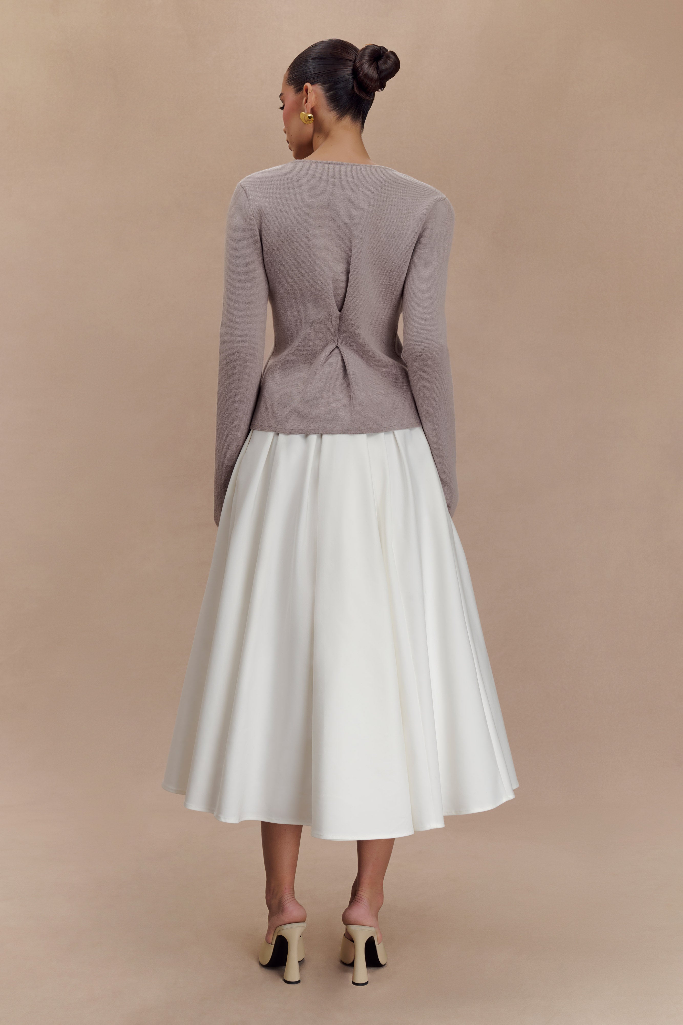 Wide Sleeve Knit Cardigan with V Neck & Back Pleat | VEDA Stone Marle
