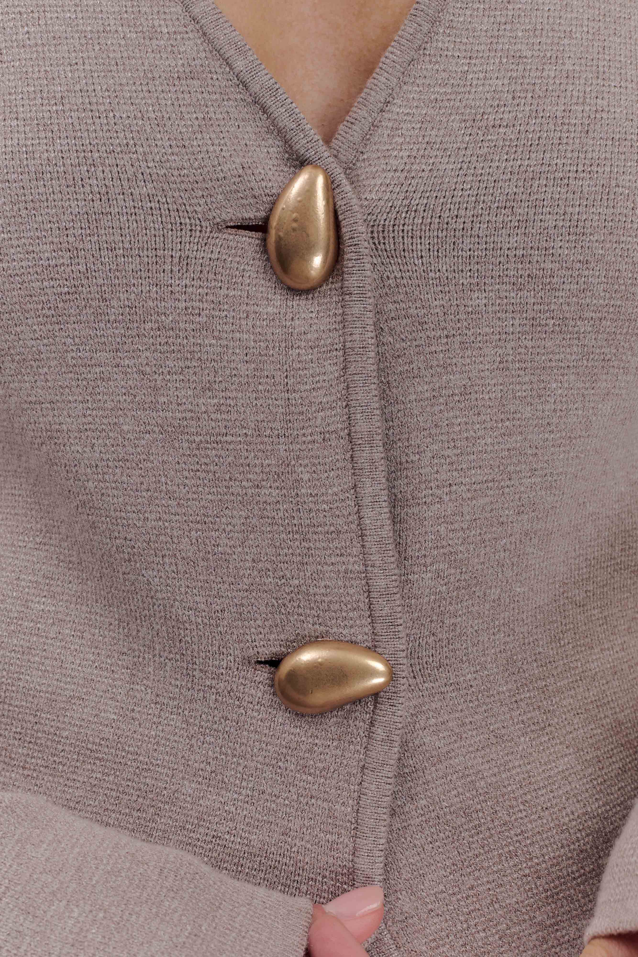 Wide Sleeve Knit Cardigan with V Neck & Back Pleat | VEDA Stone Marle