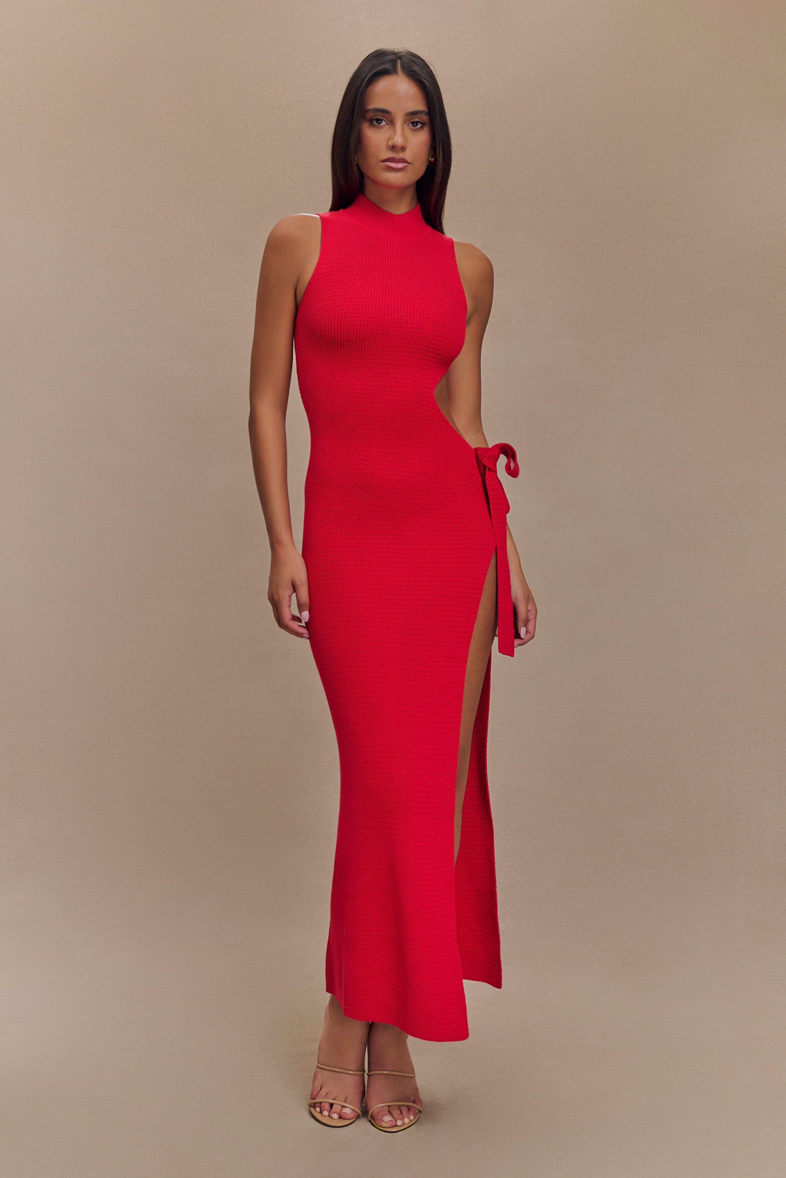 Red Cut Out Knit Maxi Dress for Evening & Special Occasions | Stephanie