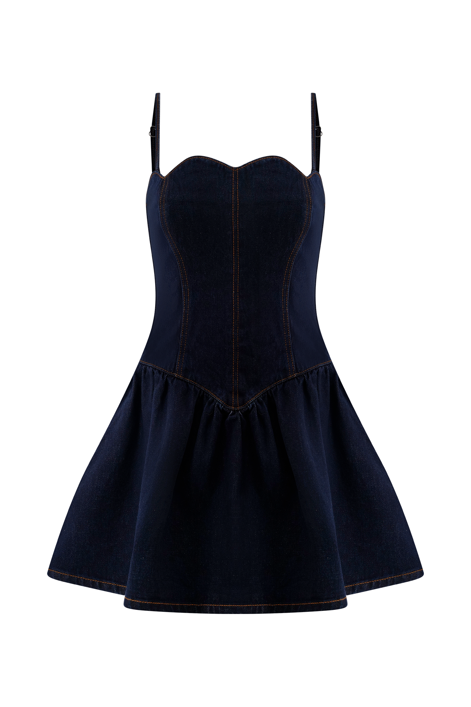Scallop Neckline Denim Mini Dress with Adjustable Straps | Cheyenne