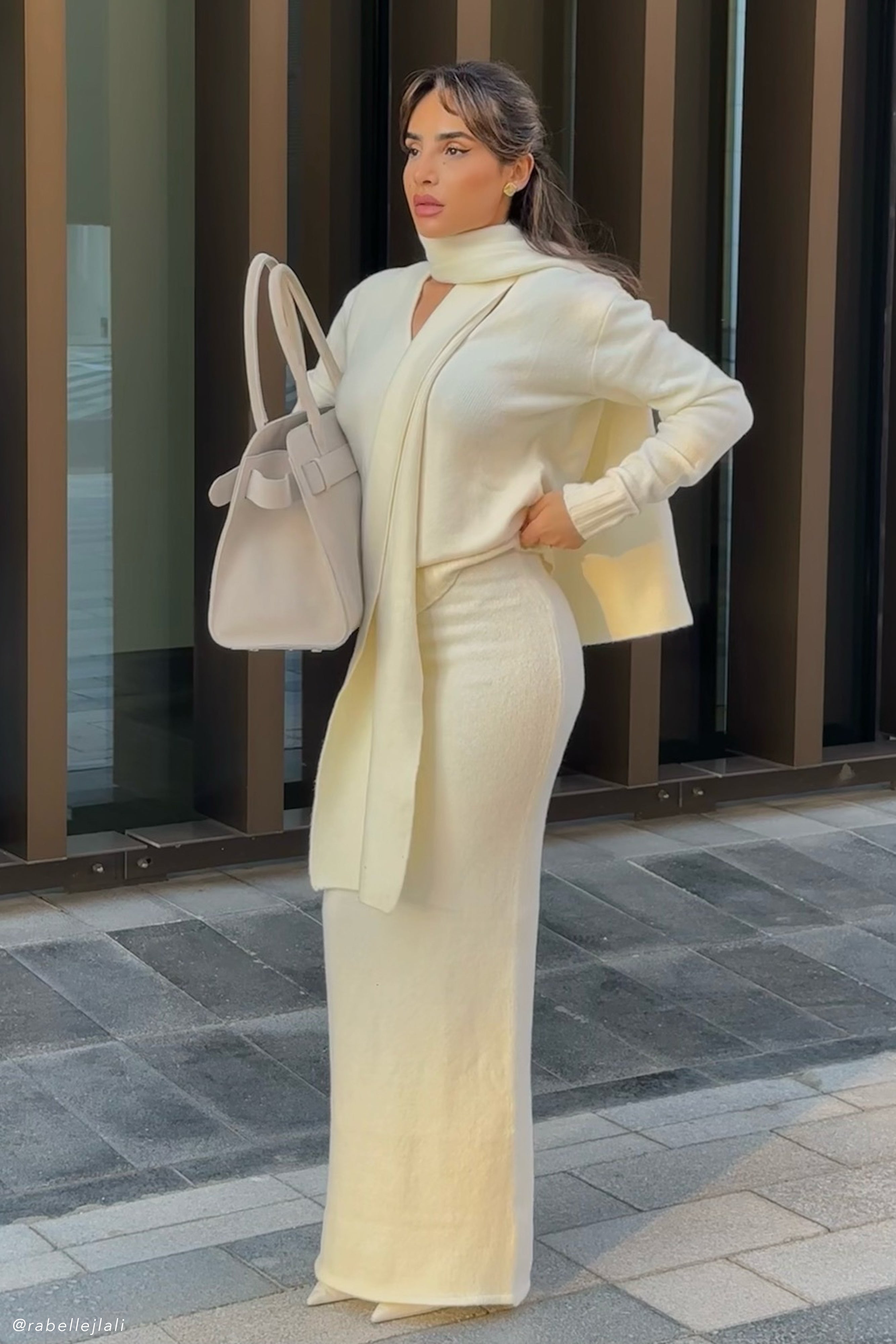 Elastic Waist Knit Maxi Skirt for Women | Elise Ivory Marle