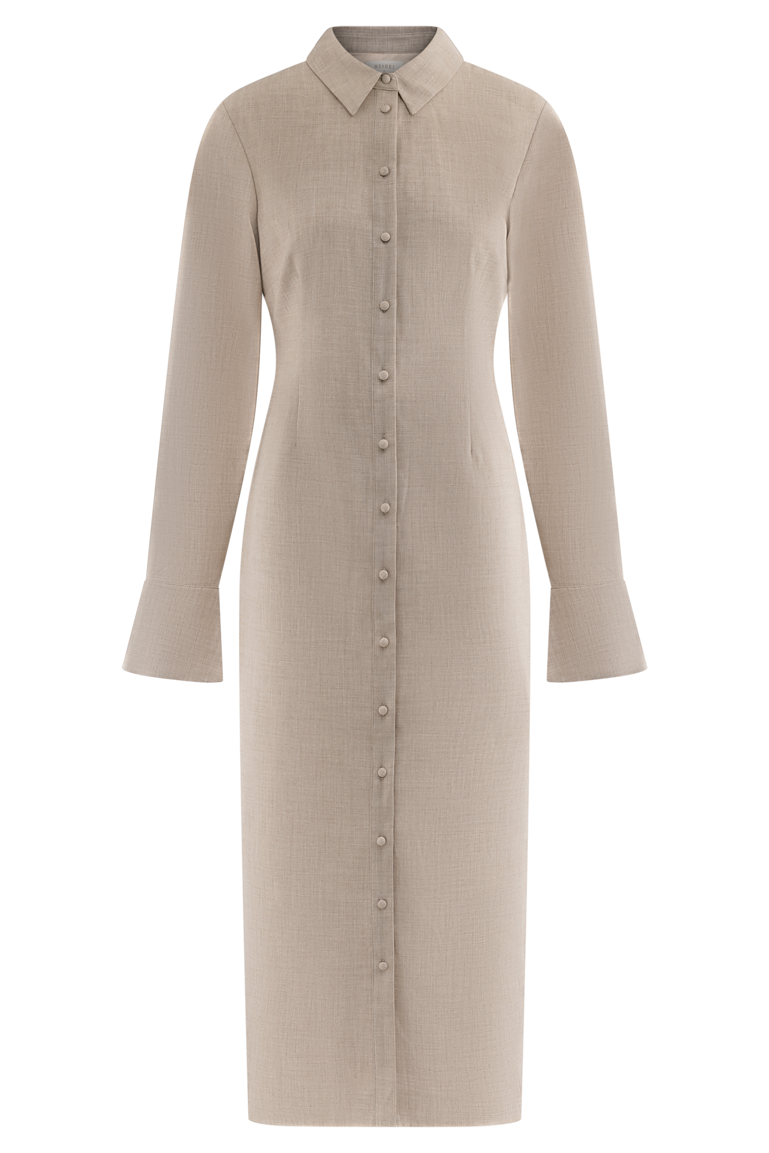 Fitted Shirt Midi Dress with Collar & Flared Cuffs | Dorian