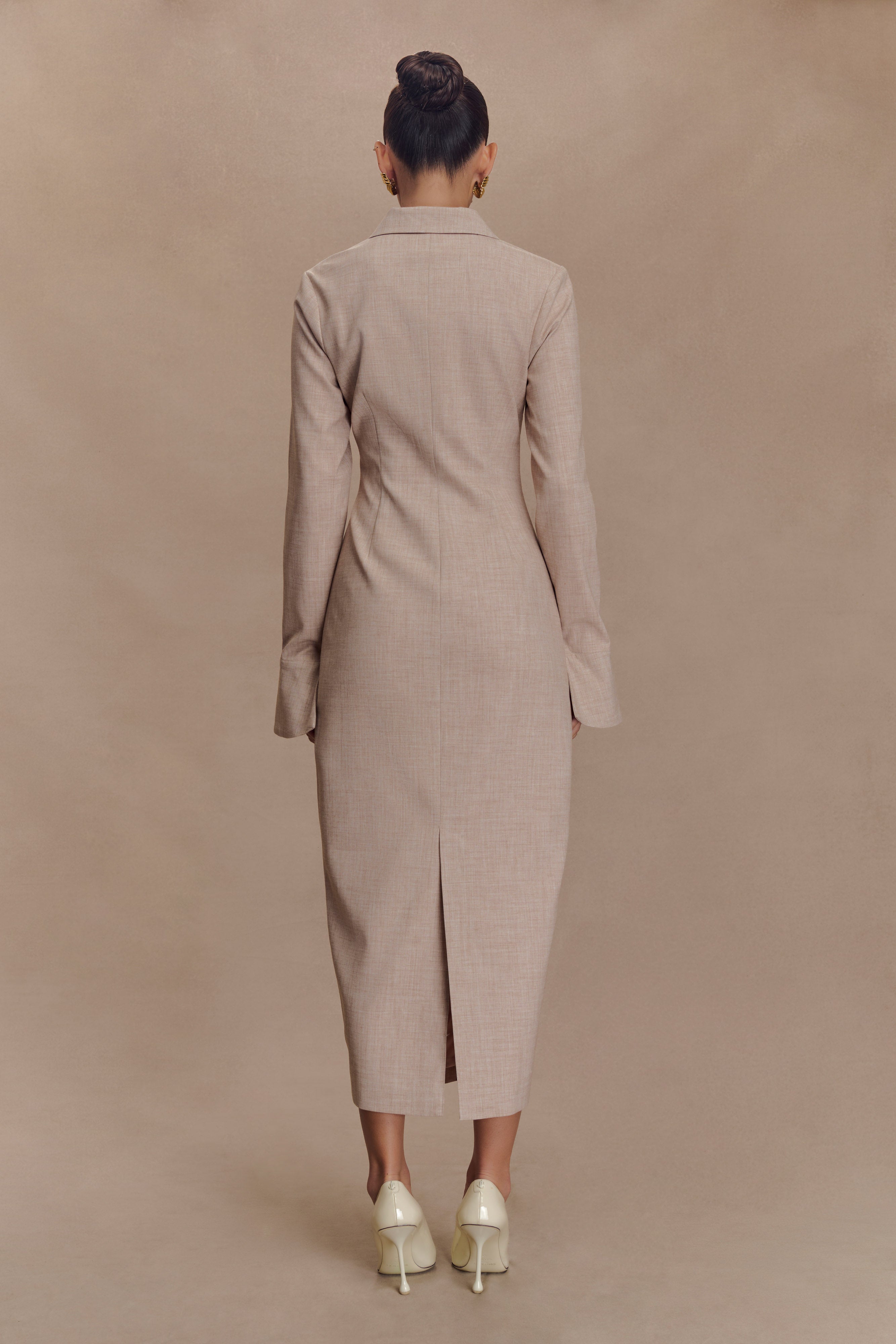 Fitted Shirt Midi Dress with Collar & Flared Cuffs | Dorian